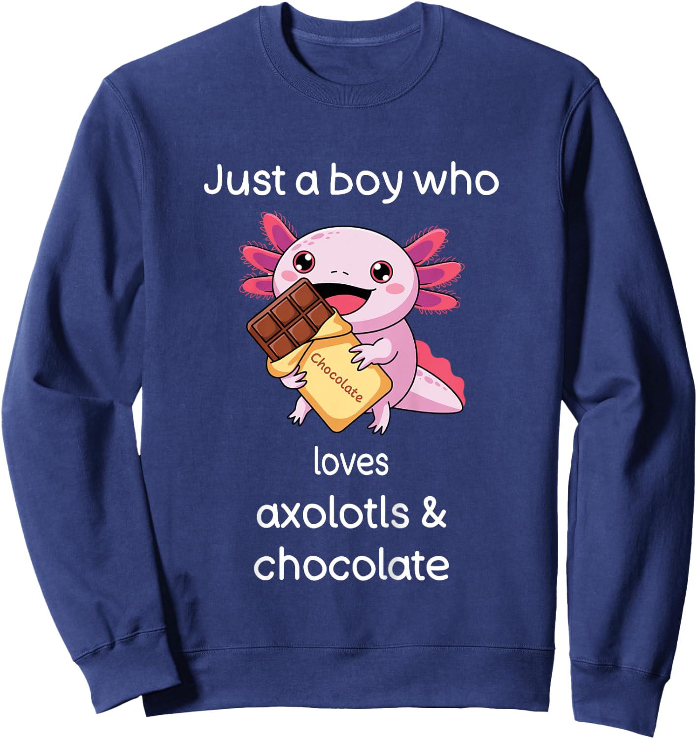 Kids Axolotl Chocolate Shirt Boys Cool Axolotl Chocolate Sweatshirt - Sweatshirt | Navy