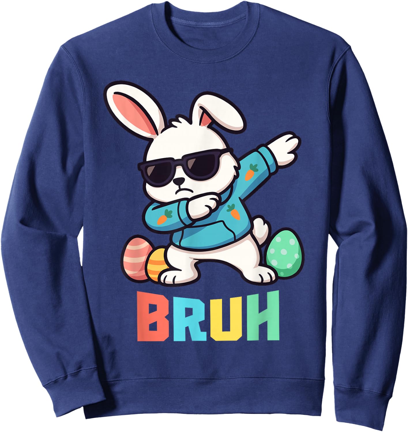 Bruh Dabbing Easter Bunny Kids Boys Easter Sweatshirt - Sweatshirt | Navy