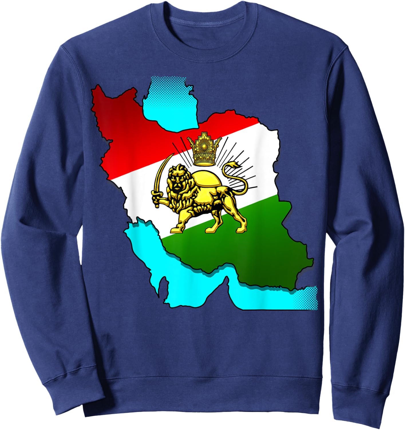 Iran Gilaki Co Iran Pahlavi Flag with the Golden Lion Sun , black Sweatshirt - Sweatshirt | Navy