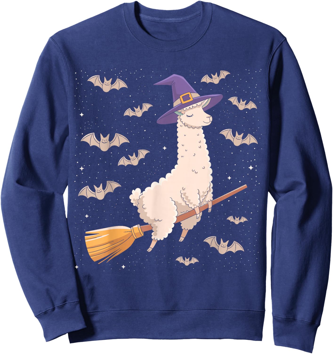 Funny Witch Broomstick Llama Lovers Spooky Halloween Costume Sweatshirt - Sweatshirt | Navy