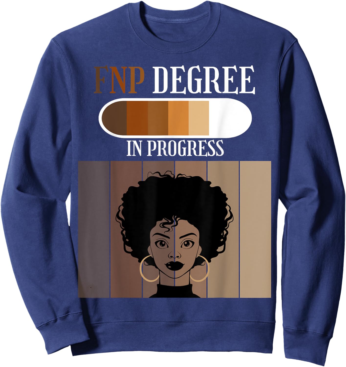 FNP In Progress Nursing Practice Student Black Afro Novelty Sweatshirt - Sweatshirt | Navy