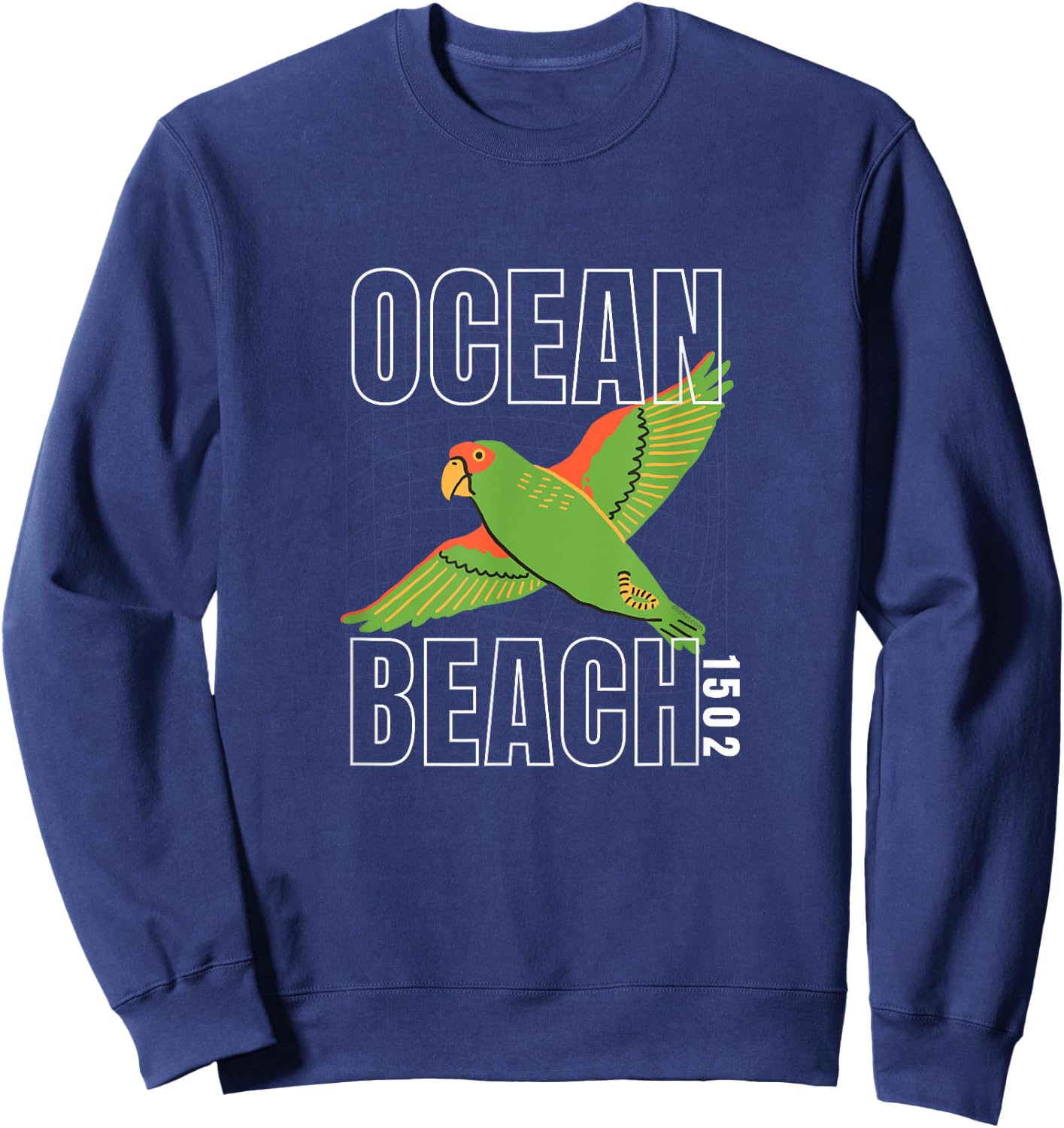 Ocean Beach , San Diego, California OB Parrot 1502 Sweatshirt - Sweatshirt | Navy