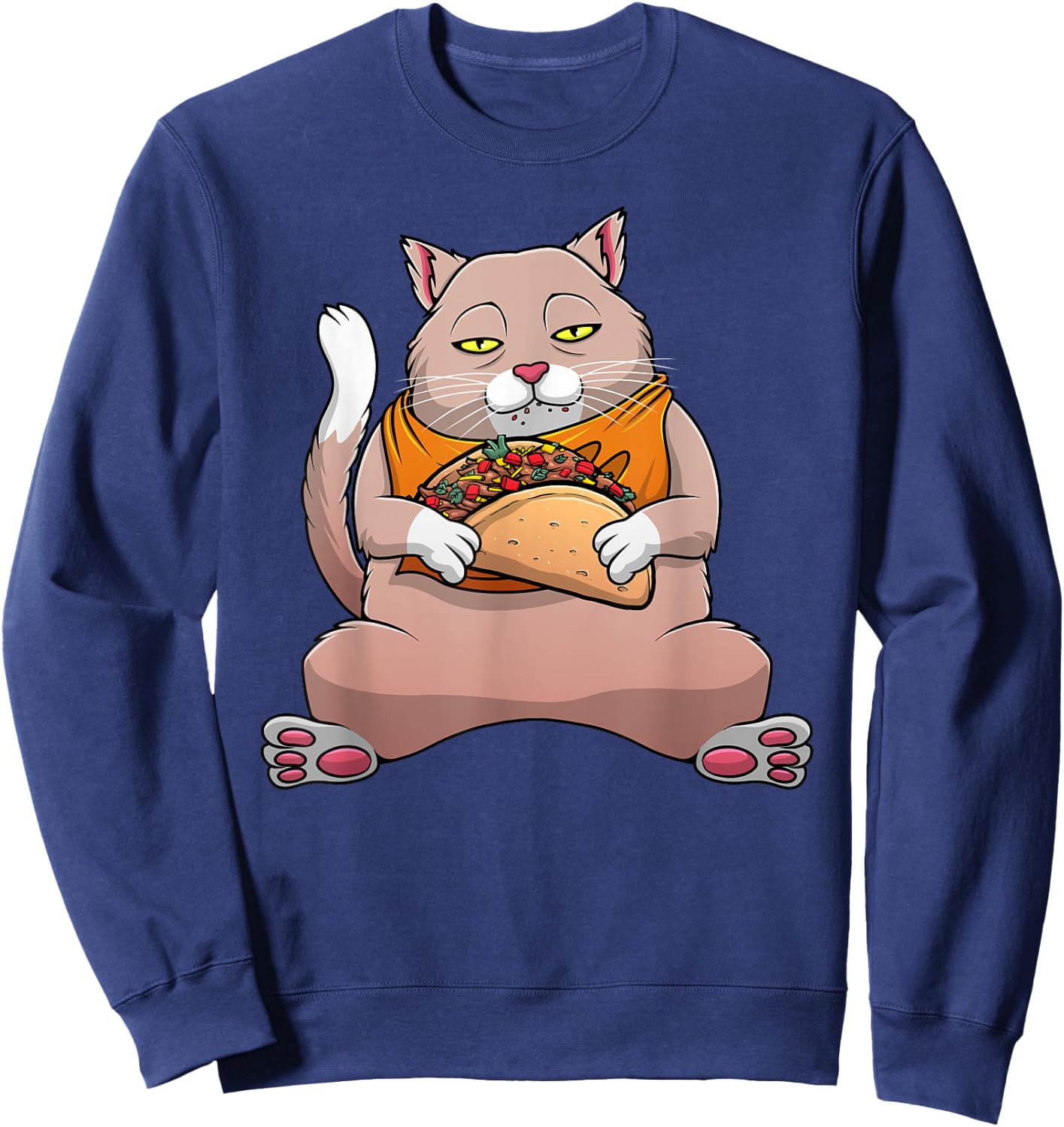 Funny Cat Eating Taco Design Men Women Cinco De Mayo Foodie Sweatshirt - Sweatshirt | Navy