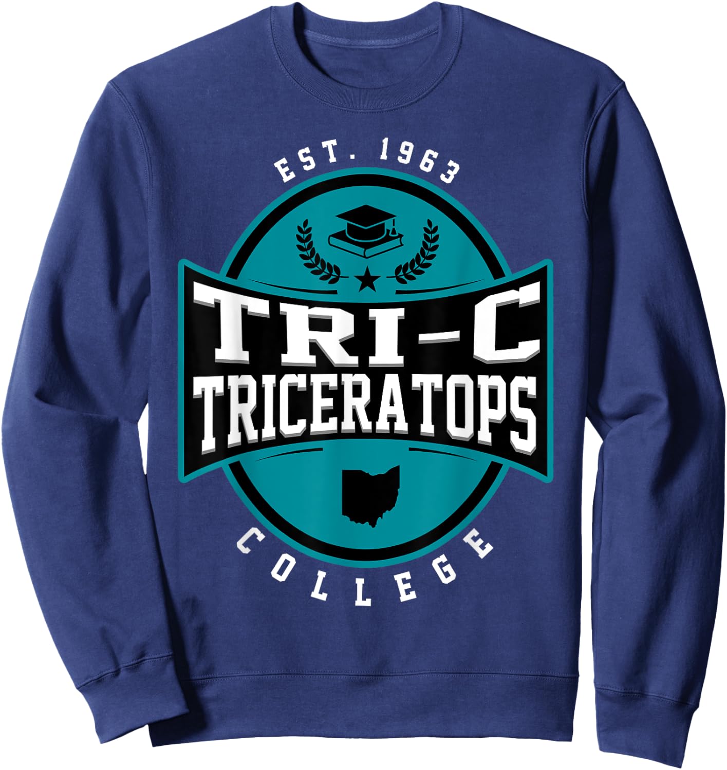 Tri-C Triceratops Cuyahoga Community College Arch Design Sweatshirt - Sweatshirt | Navy