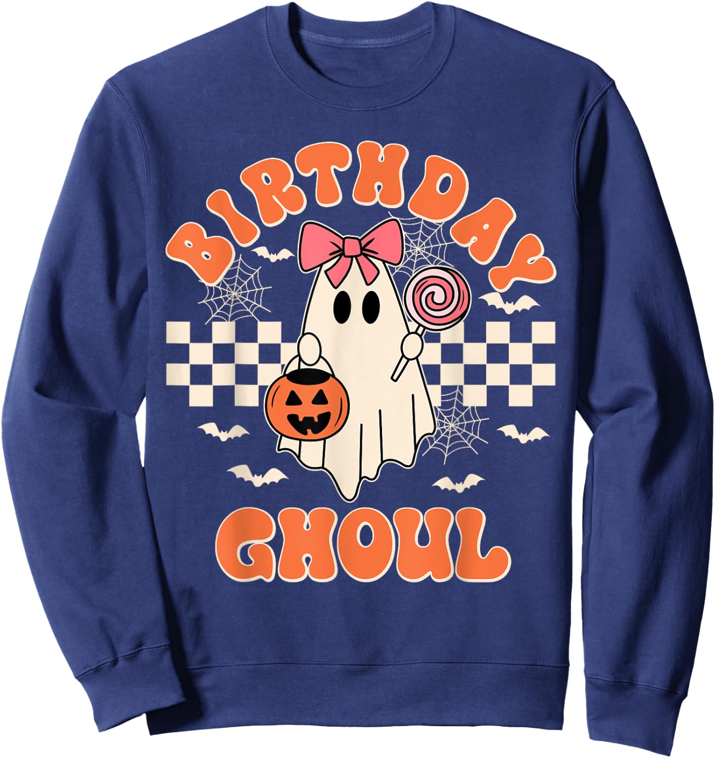 Birthday Ghoul Spooky Season Groovy Halloween Kids Girls Sweatshirt - Sweatshirt | Navy