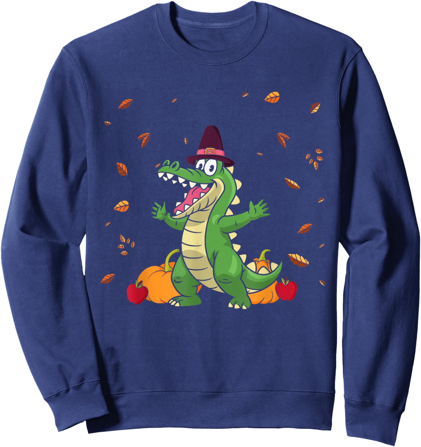 Thanksgiving Crocodiles Alligators Pilgrim Pumpkin Turkey Sweatshirt - Sweatshirt | Navy