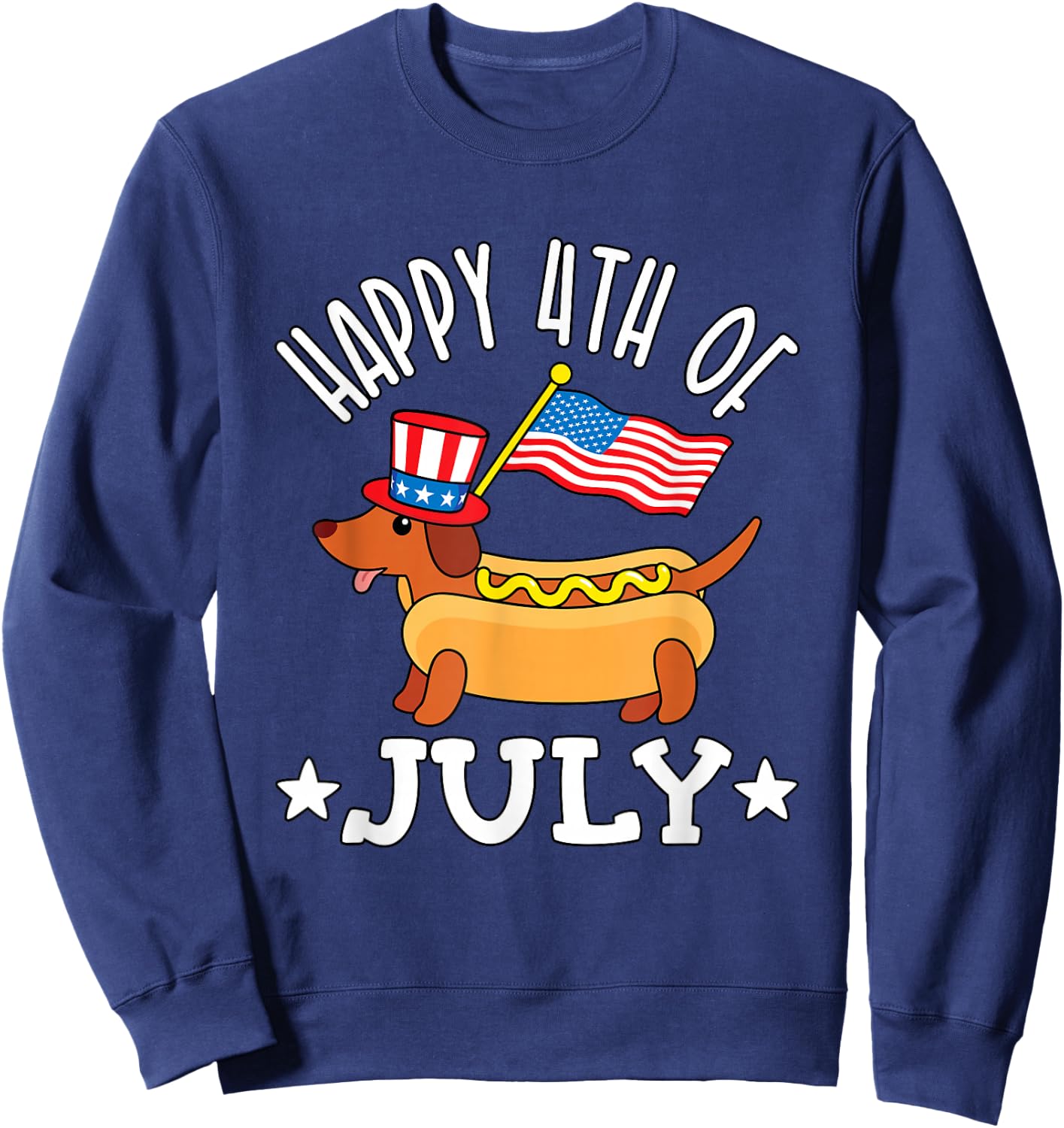 Patriotic Dachshund Fourth of July 4th Flag Cute Hot Dog Sweatshirt - Sweatshirt | Navy