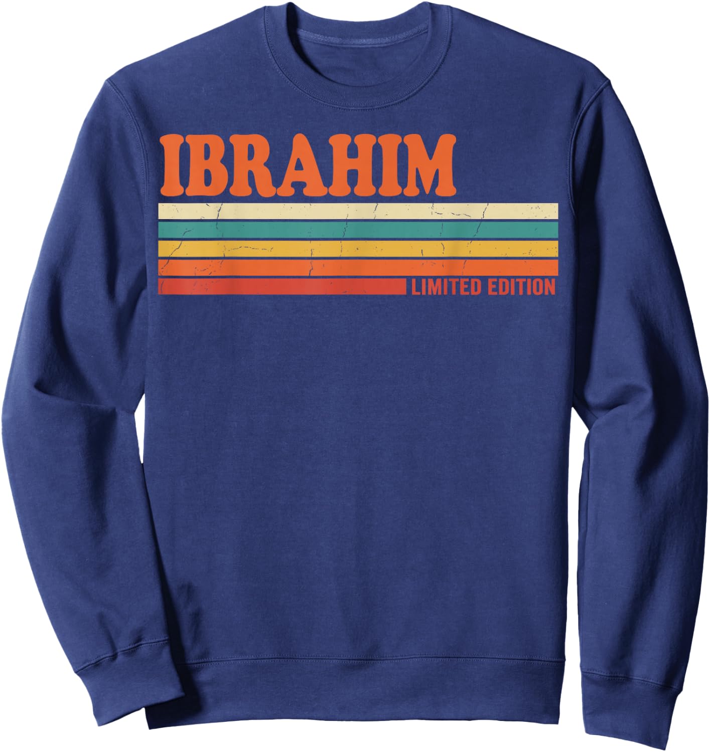 Ibrahim Retro Personalized First Name Vintage Stripes Sweatshirt - Sweatshirt | Navy