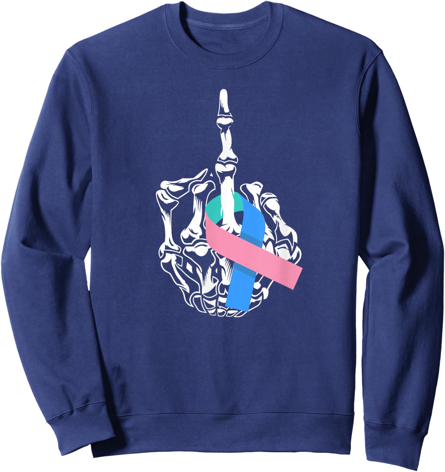 Fuck Thyroid Cancer Middle Finger Thyroid Cancer Awareness Sweatshirt - Sweatshirt | Navy