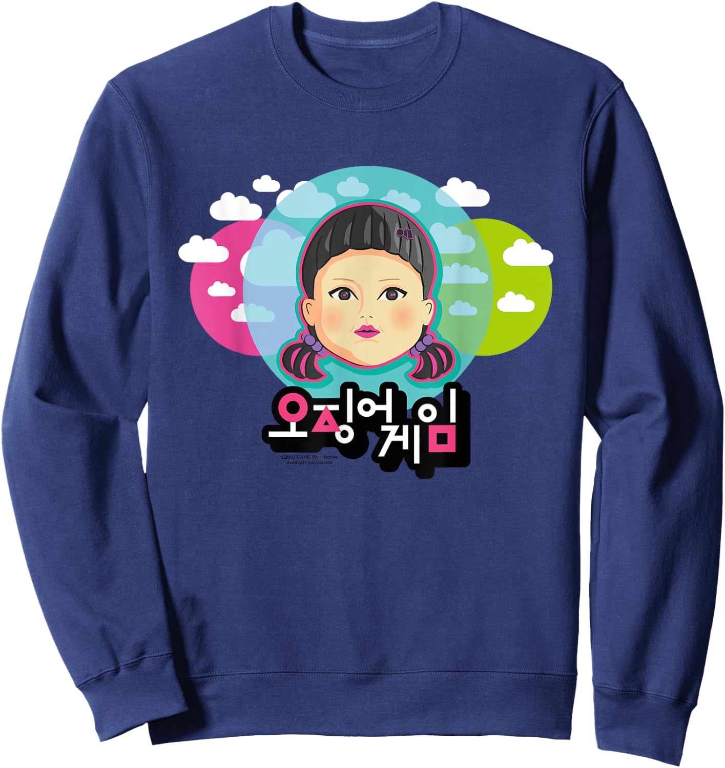 Squid Game Doll with clouds face Light Red Light Green , grey, S Sweatshirt - Sweatshirt | Navy