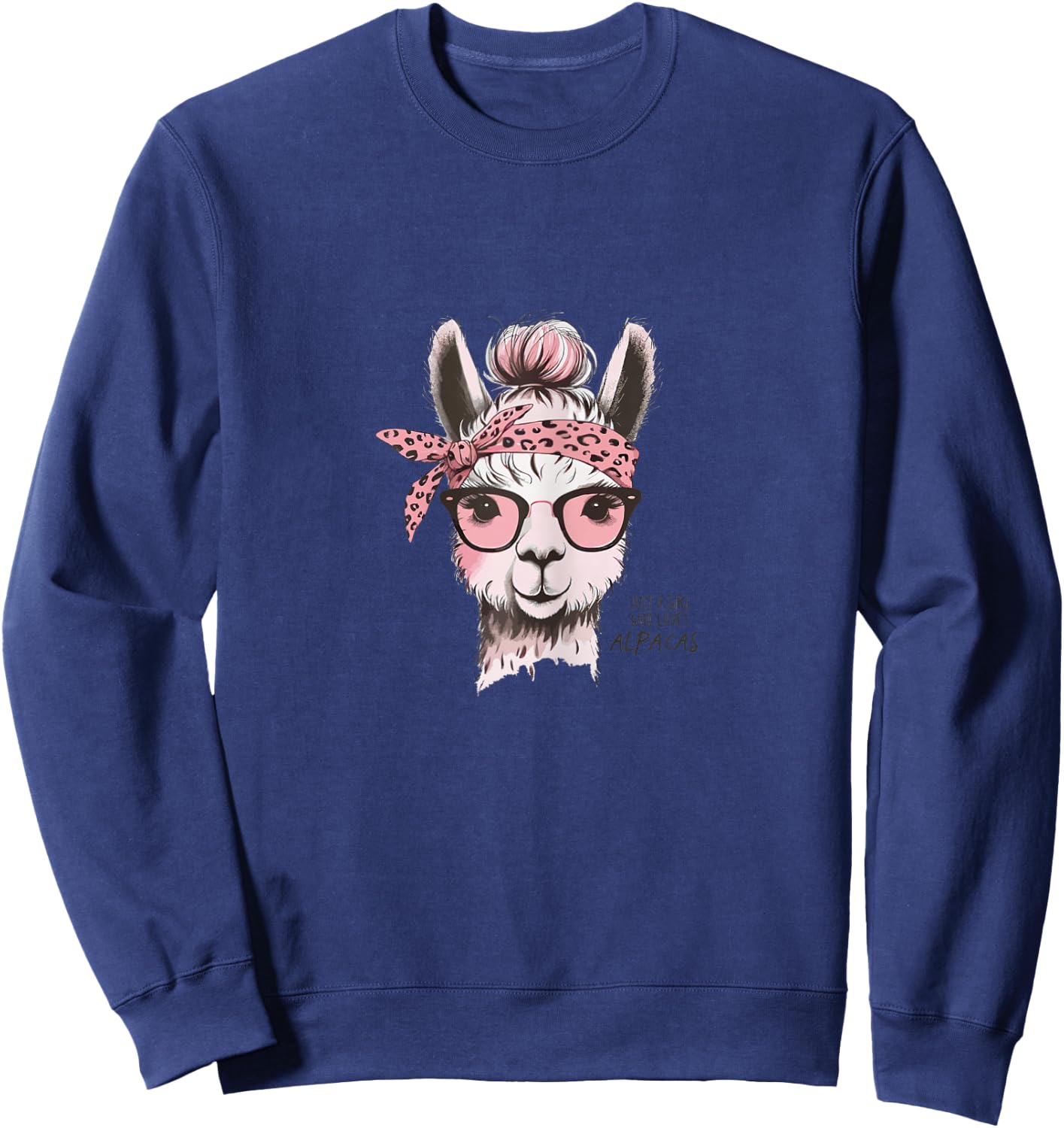 Stylish Alpaca with Glasses - Grey, Women, Alpaca Lovers, Leisure Enthusiasts, Women, Short Sleeve, XS Sweatshirt - Sweatshirt | Navy