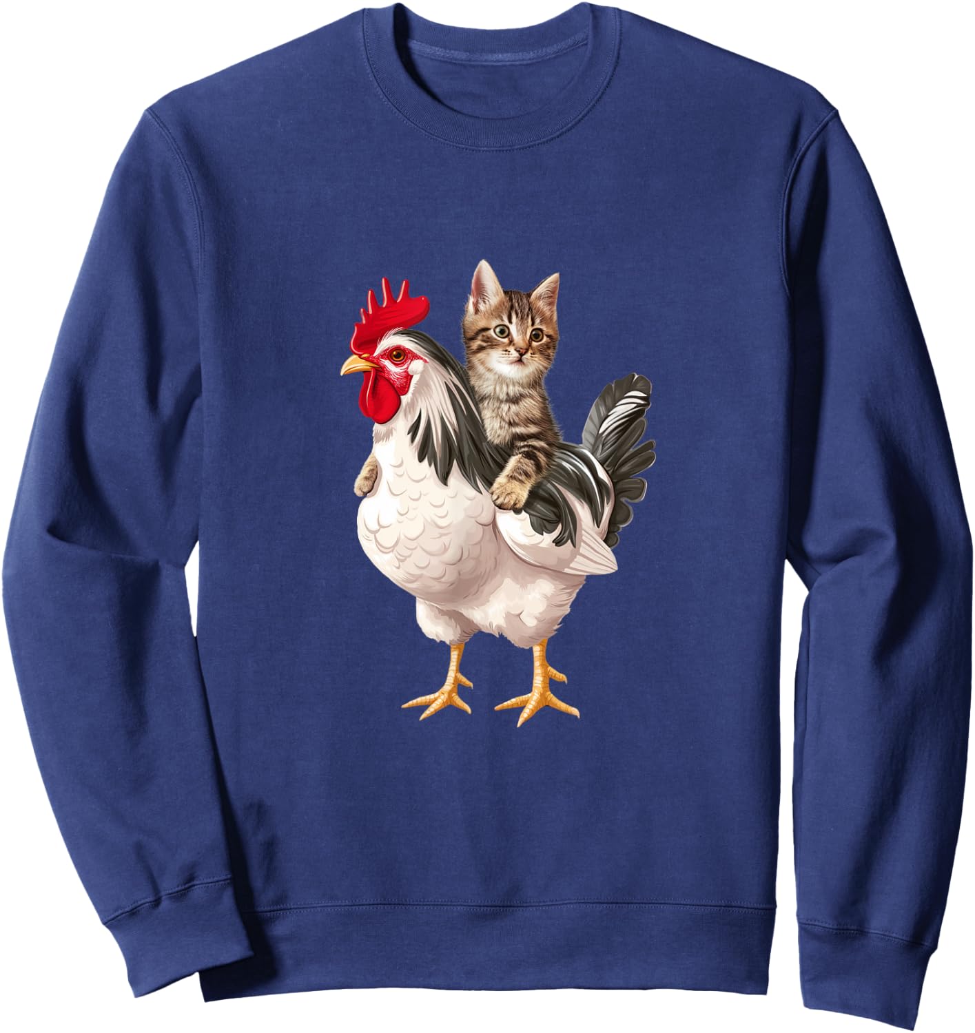 Cat Riding Chicken Funny Chicken Lover Sweatshirt - Sweatshirt | Navy