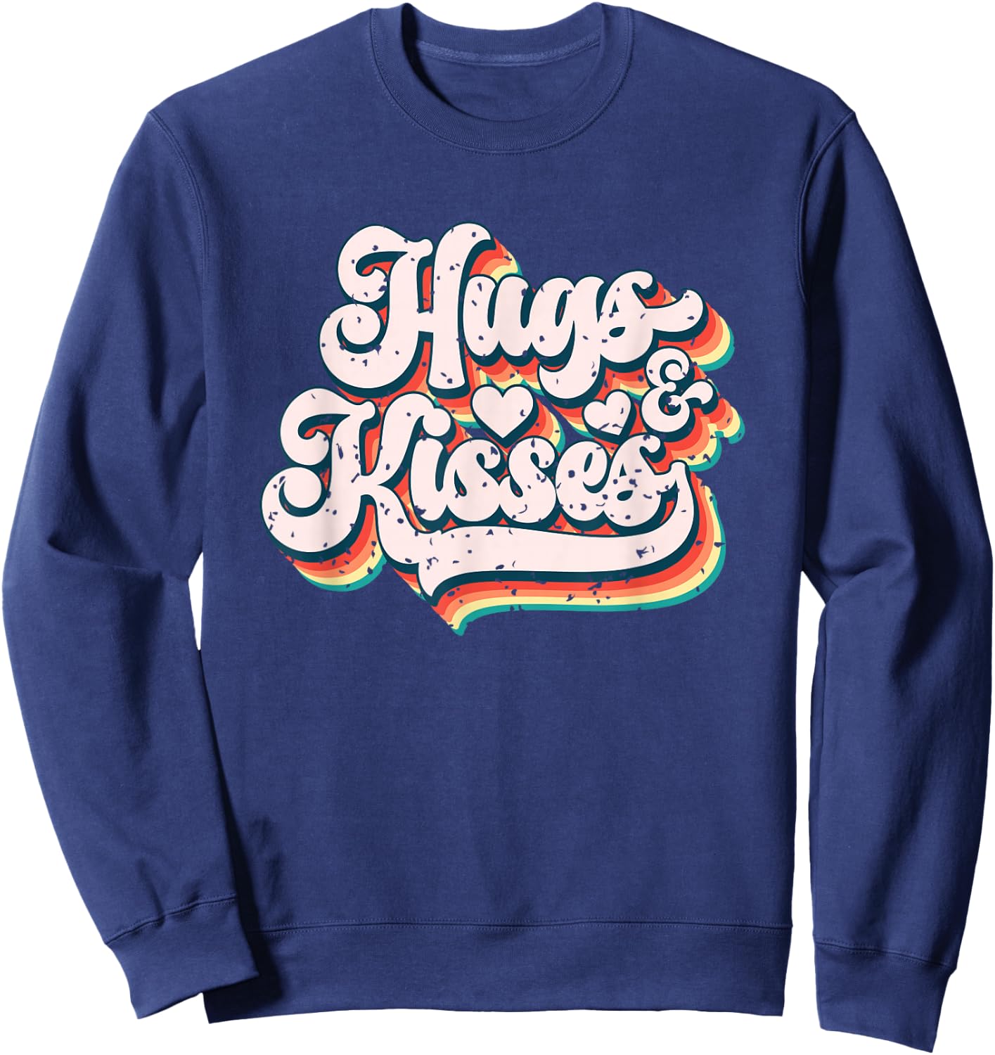 Vibrant Retro Typography Hugs And Kisses Sweatshirt - Sweatshirt | Navy