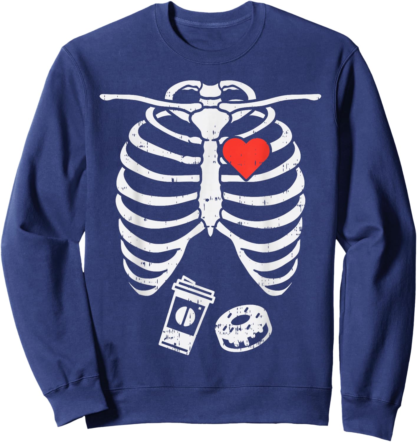 Skeleton X-Ray Donut Coffee Funny Halloween Pregnancy Dad Sweatshirt - Sweatshirt | Navy