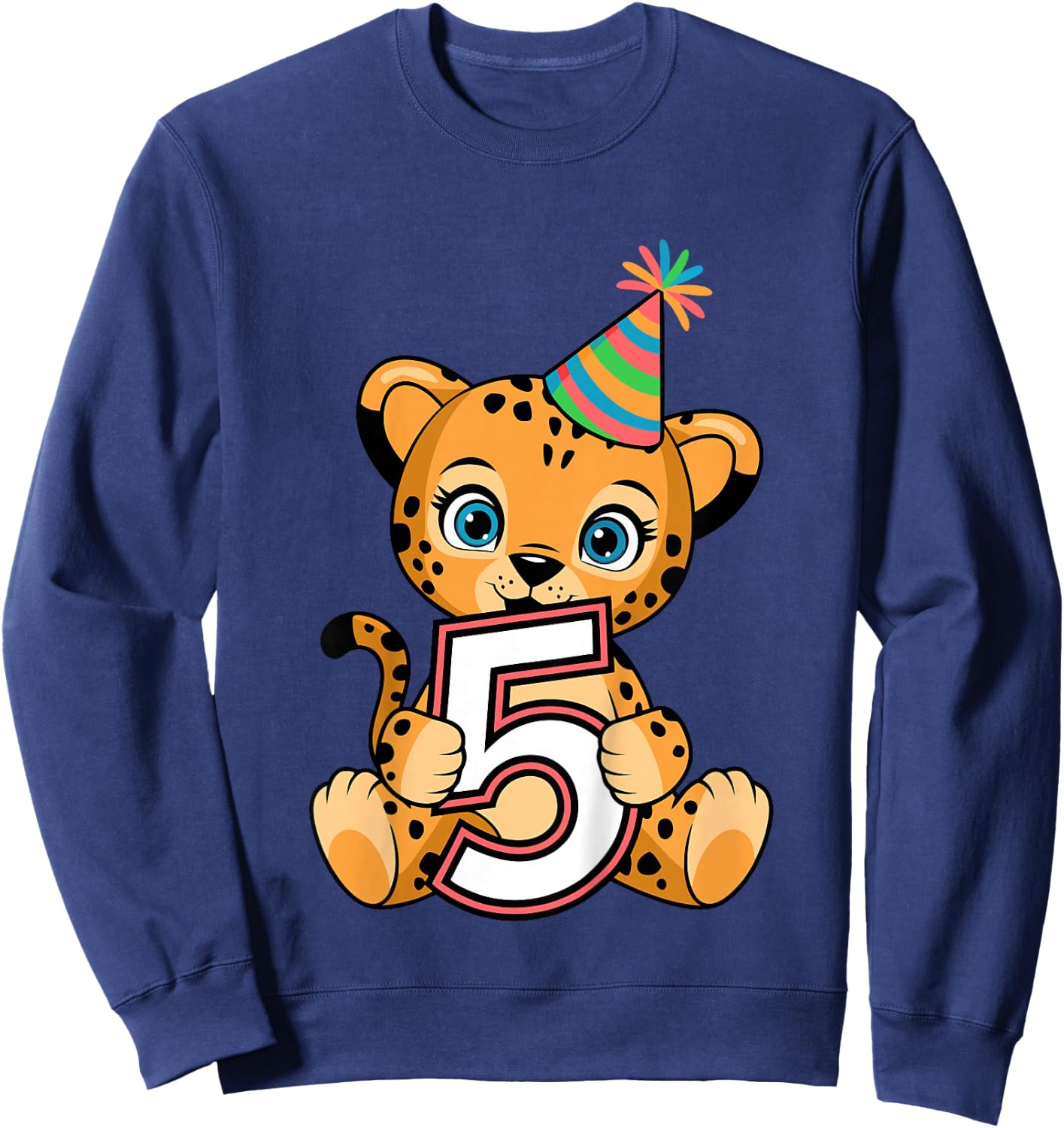 5th Birthday Cheetah Kids Sweatshirt - Sweatshirt | Navy