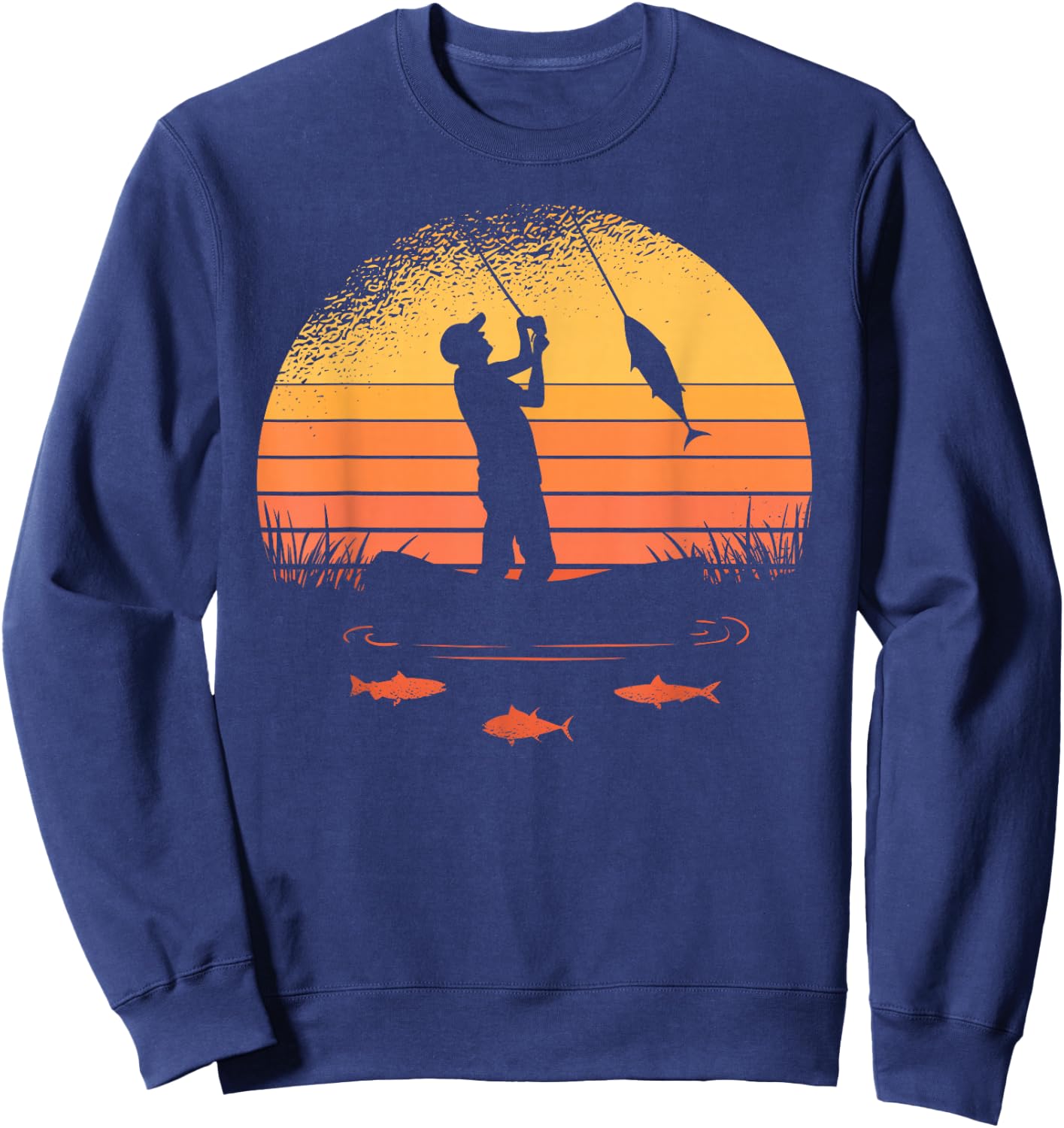 Angler with Sun and Fish Motif Women Children , black Sweatshirt - Sweatshirt | Navy