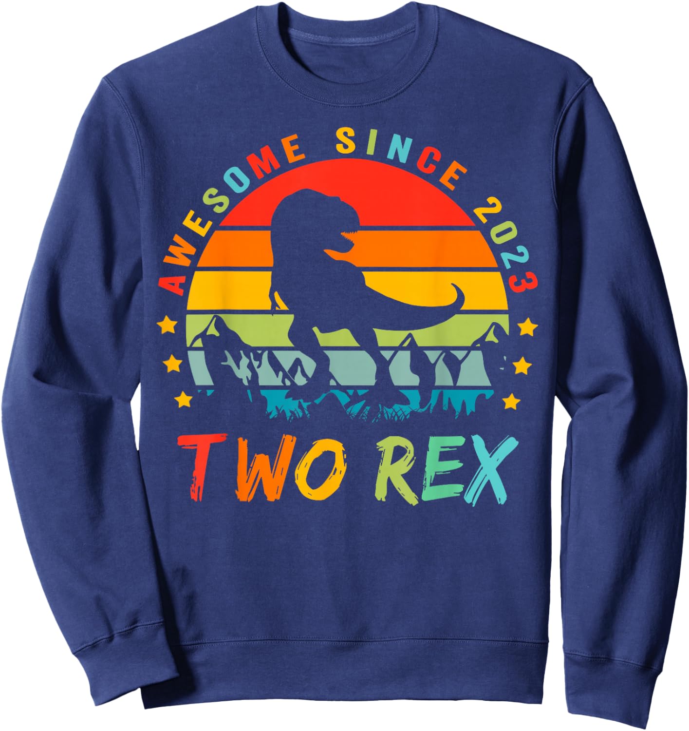 Two Rex 2nd Birthday Gift Second Dinosaur 2 Year Old Sweatshirt - Sweatshirt | Navy