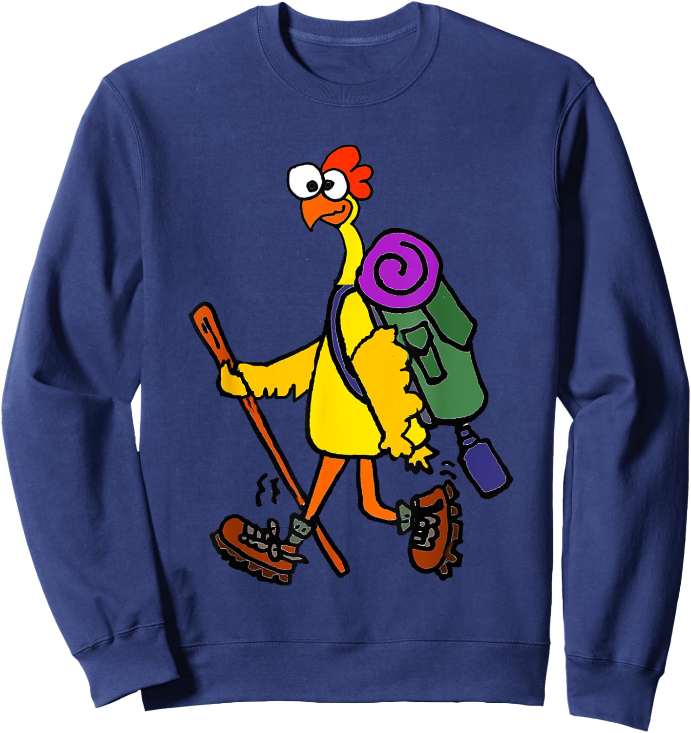 Smilealottees Funny Rubber Chicken Hiking Cartoon Sweatshirt - Sweatshirt | Navy