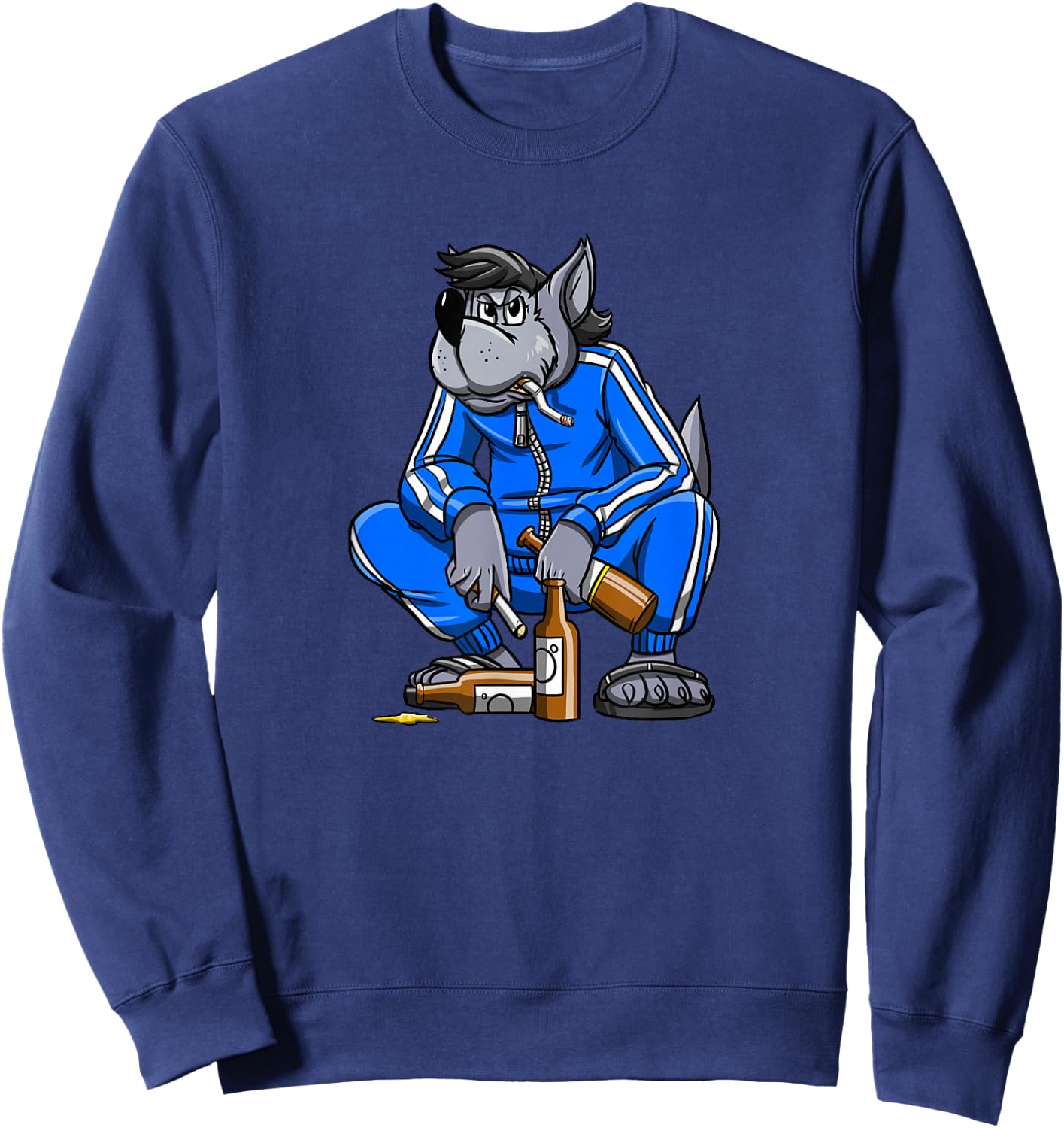 Russische Kleidung - Russischer Gopnik, Russenhocke, Nu Pogodi Wolf - - Schwarz - S - Kurzarm - Klassische Passform - 100% Baumwolle - Sommer - Erwachsene Sweatshirt - Sweatshirt | Navy