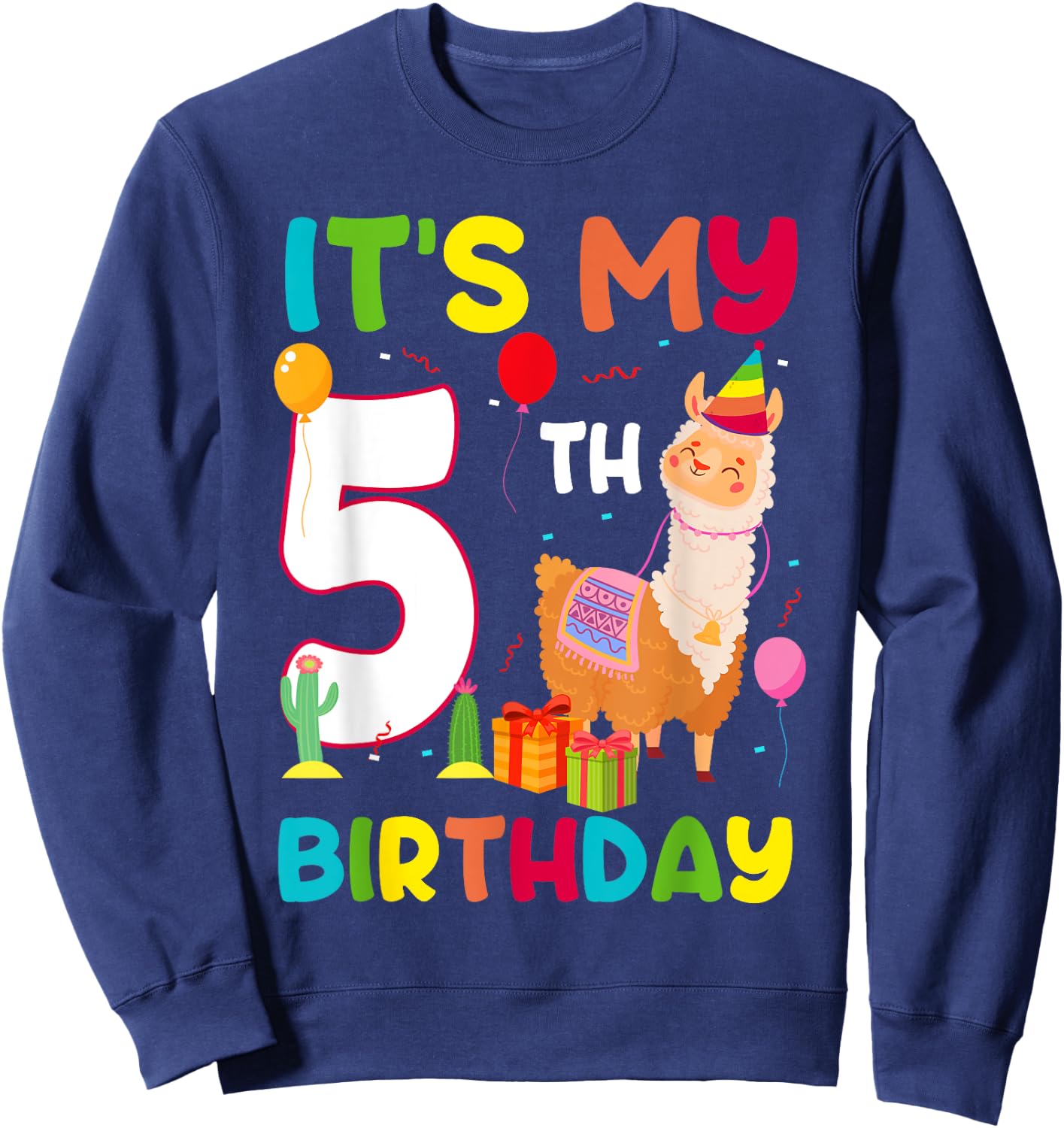 It's My 5th Birthday Cute Llama Alpaca 5 Year Old Birthday Sweatshirt - Sweatshirt | Navy