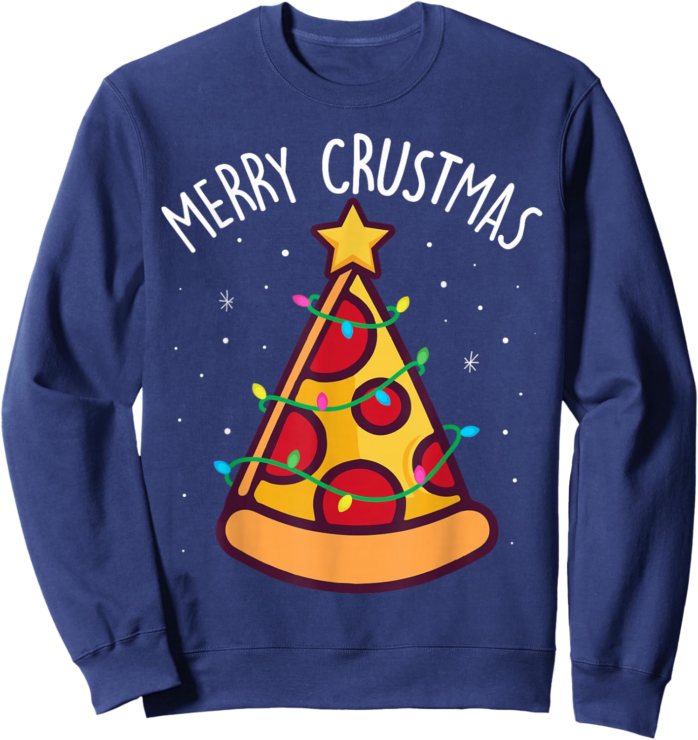 Funny Merry Crustmas Pizza Christmas Tree Kids Toddler Sleep Sweatshirt - Sweatshirt | Navy