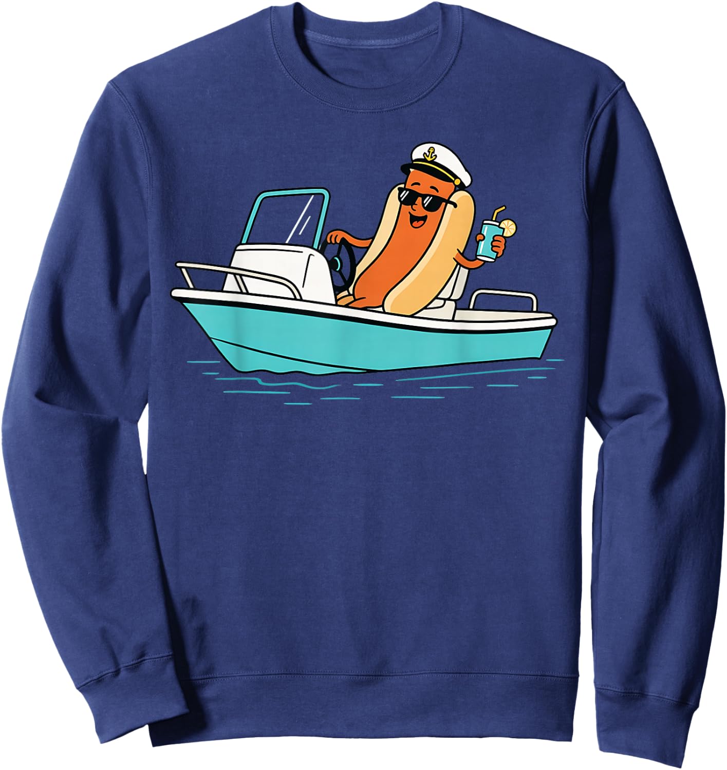 Captain Hotdog Funny Hotdog Boat Captain Lake Life Summer Sweatshirt - Sweatshirt | Navy