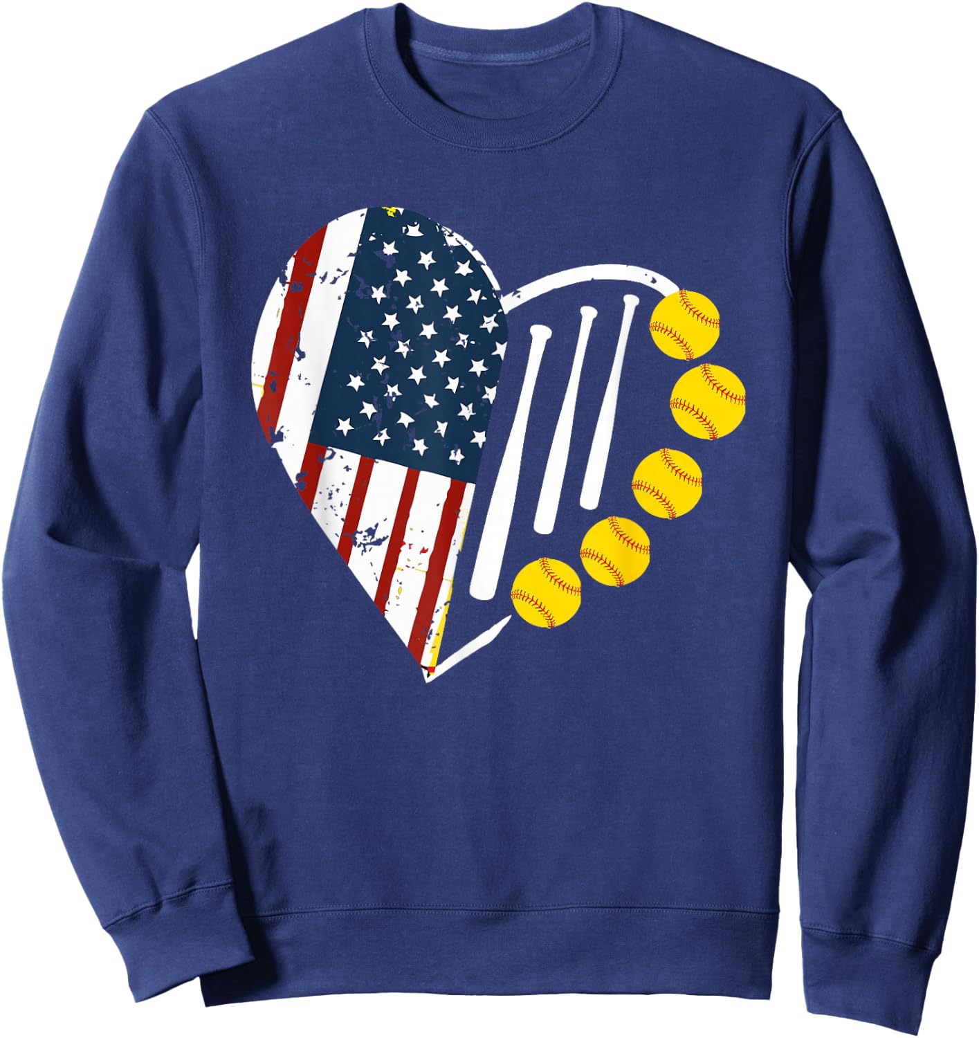 Softball American Flag 4th of July Sweatshirt - Sweatshirt | Navy