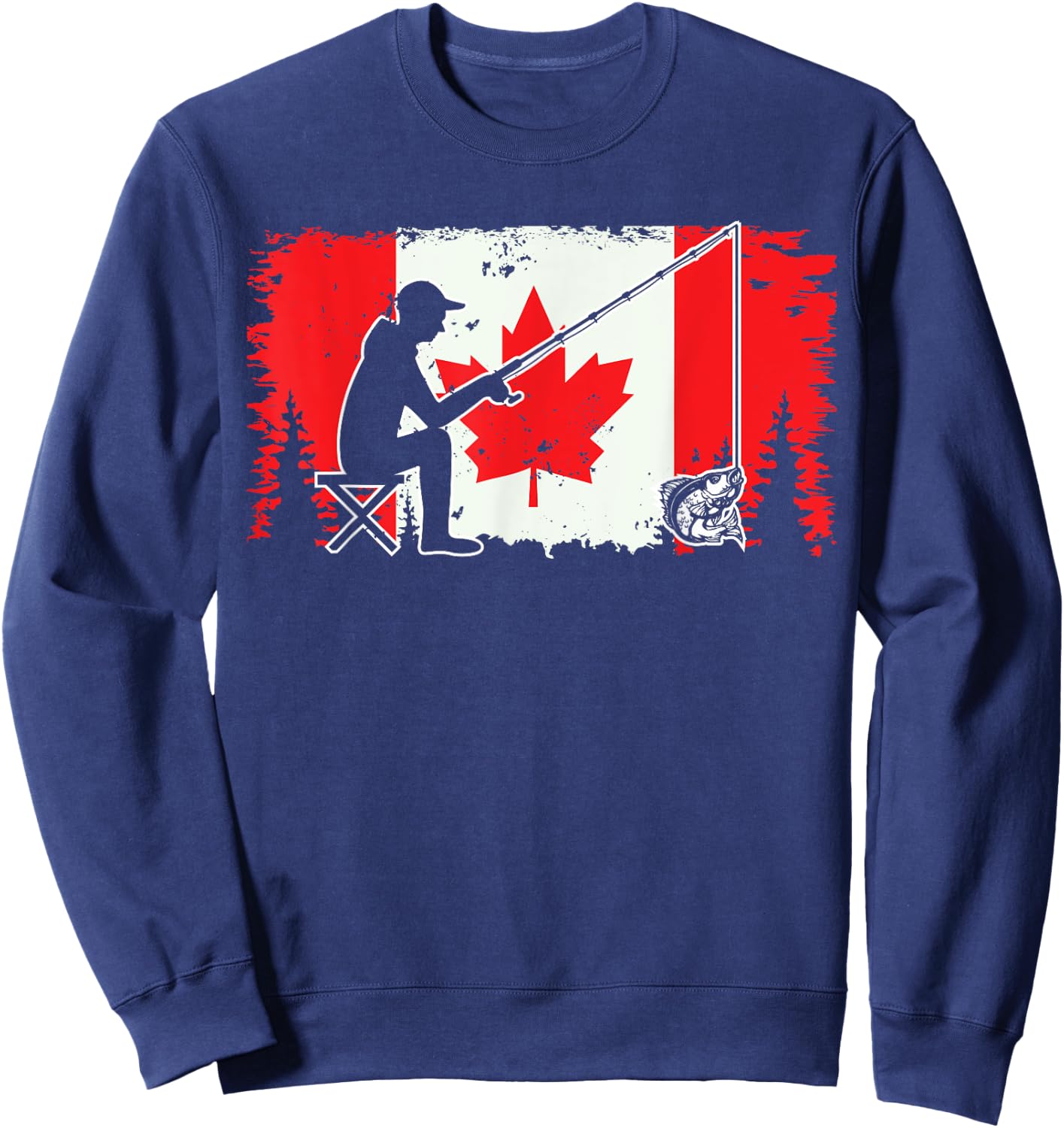 Canada Flag Walleye Fishing Canadian Fisherman Unique Fish Sweatshirt - Sweatshirt | Navy