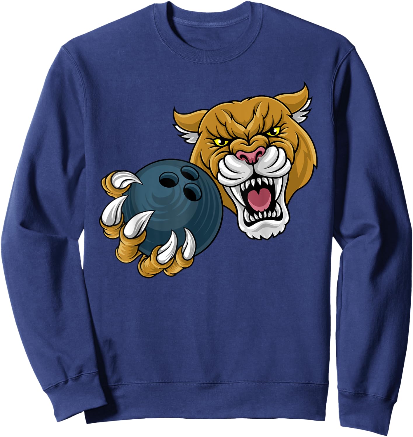 Cougar Panther Mountain Lion Puma Bowling Cartoon Sweatshirt - Sweatshirt | Navy