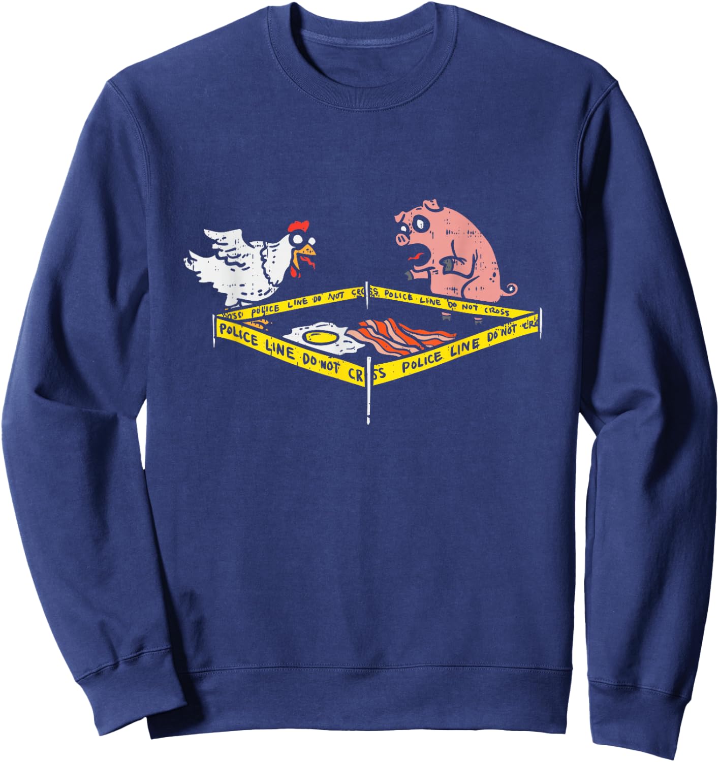 Thriller Crime Police Line Funny Chicken Pig Bacon And Eggs Sweatshirt - Sweatshirt | Navy