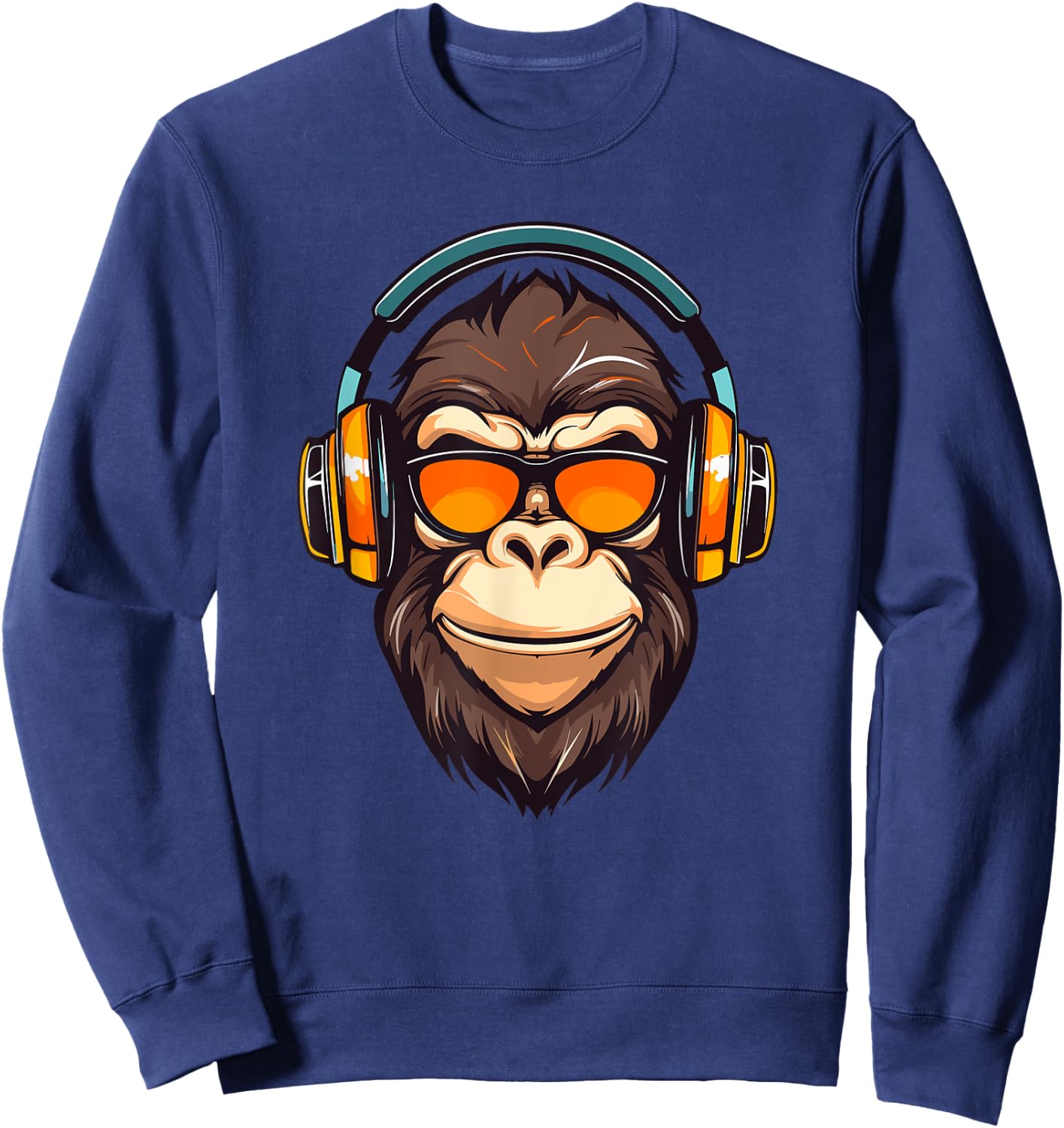 DJ Mad Monkey Ape Chimp Mix Club Music Headphones Dancing Sweatshirt - Sweatshirt | Navy