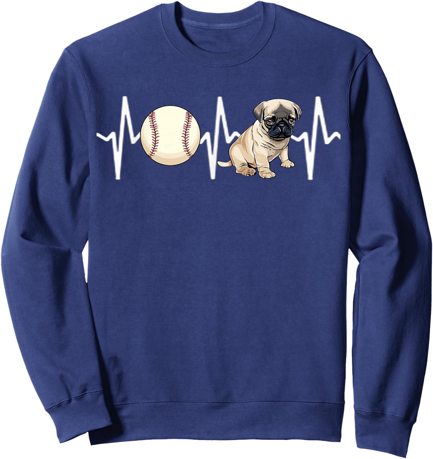 Baseball Pug Heartbeat Dog Lover Women Kids Sweatshirt - Sweatshirt | Navy