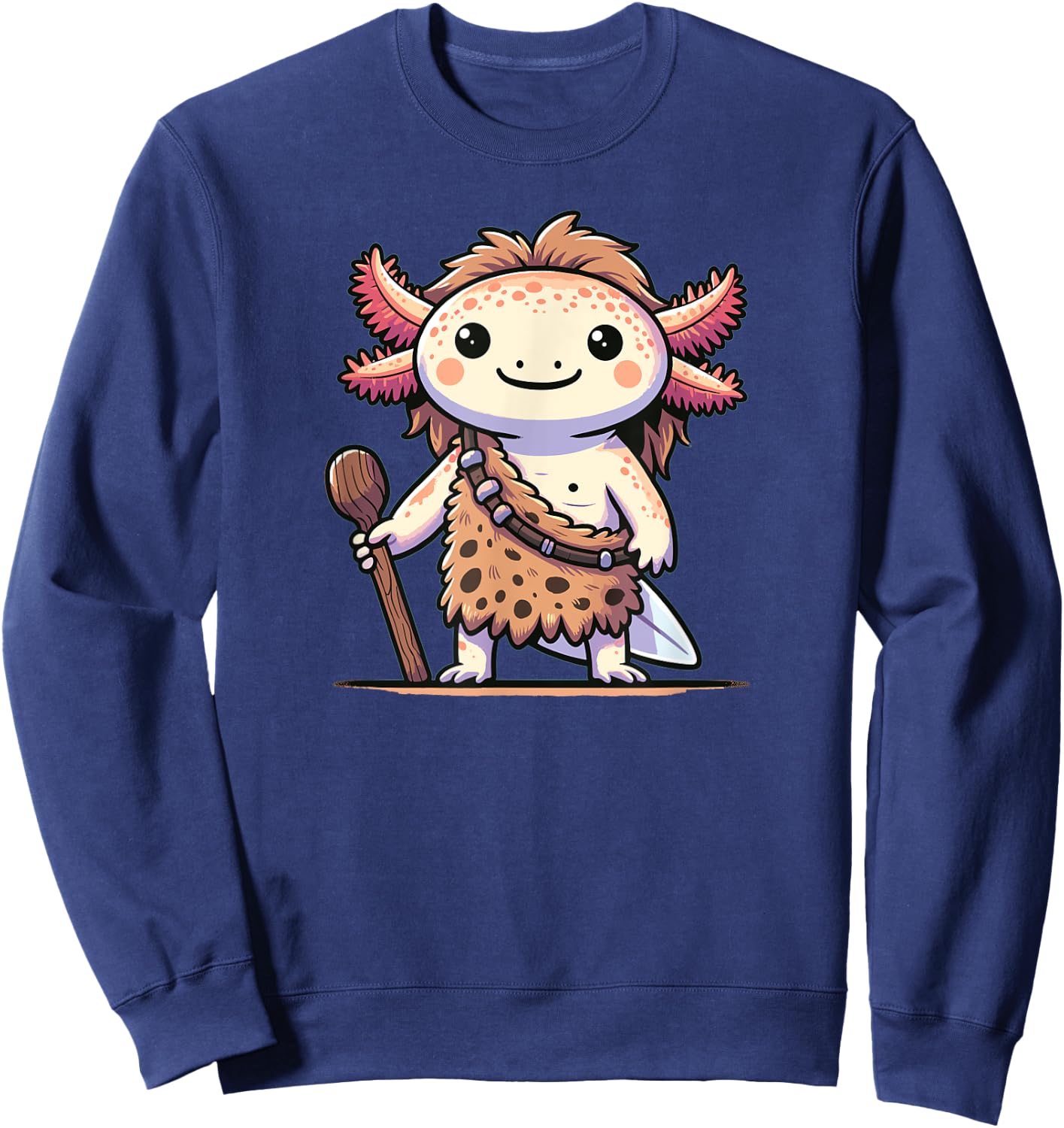 Funny Caveman Axolotl Costume Sweatshirt - Sweatshirt | Navy