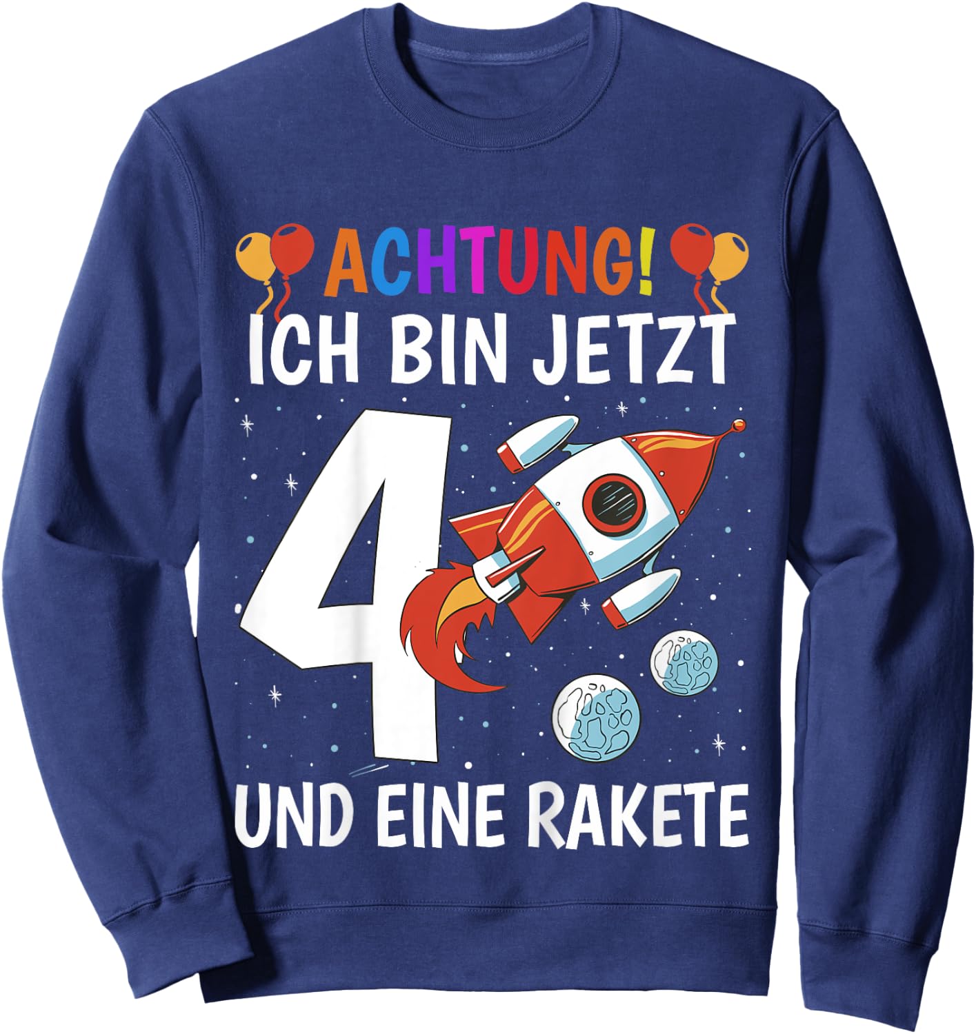 Children's 4th Birthday Boys 4 Years - Planets Space Rocket , black Sweatshirt - Sweatshirt | Navy