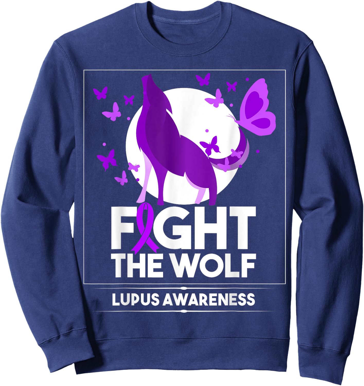 Lupus Awareness Month Fight the Wolf Purple Ribbon Sweatshirt - Sweatshirt | Navy