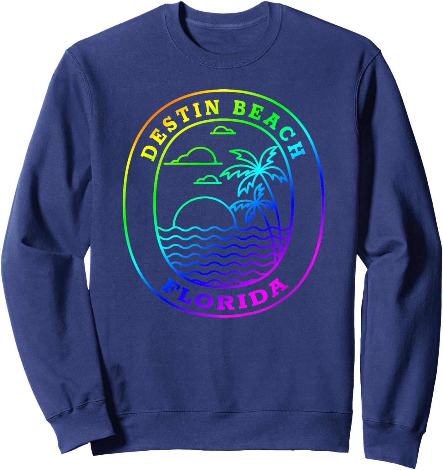 Destin Beach Florida USA Rainbow Palm Tree Beach Vacation Sweatshirt - Sweatshirt | Navy