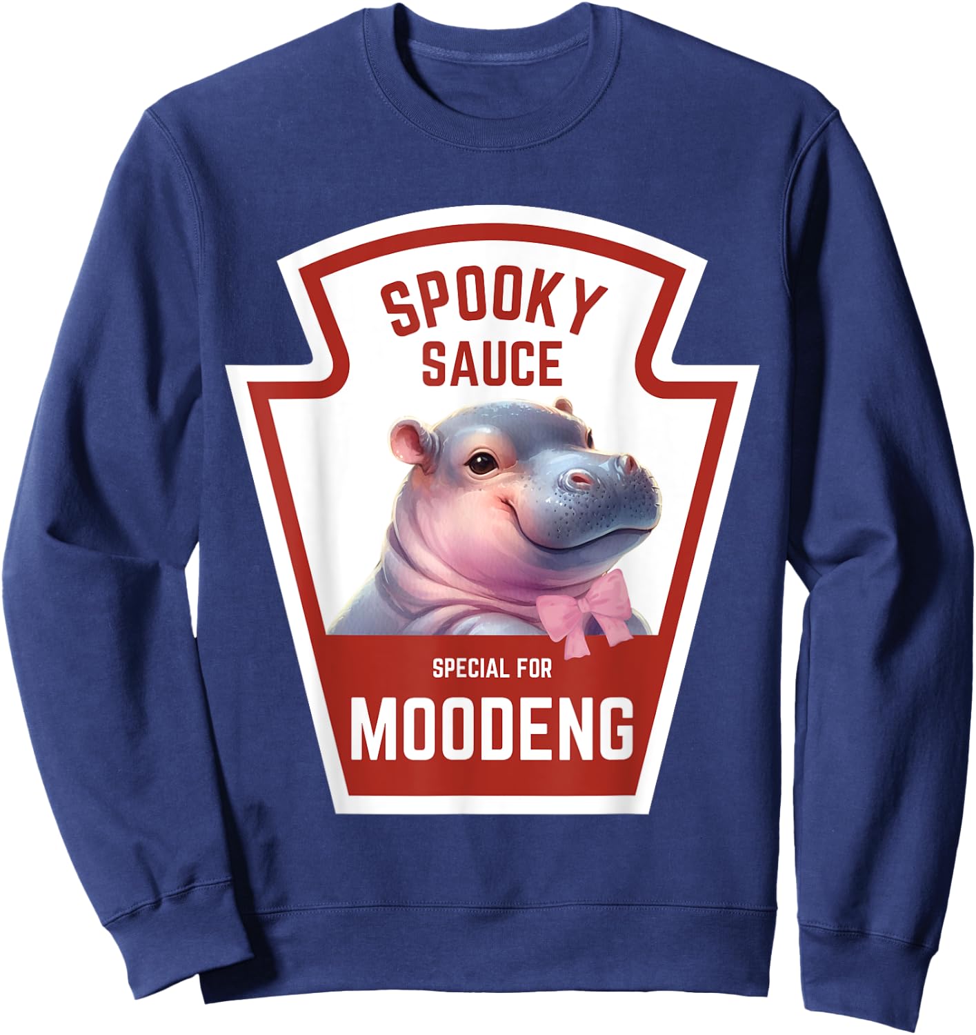 Moodeng Baby Hippo Spooky Sauce Halloween Funny Sweatshirt - Sweatshirt | Navy