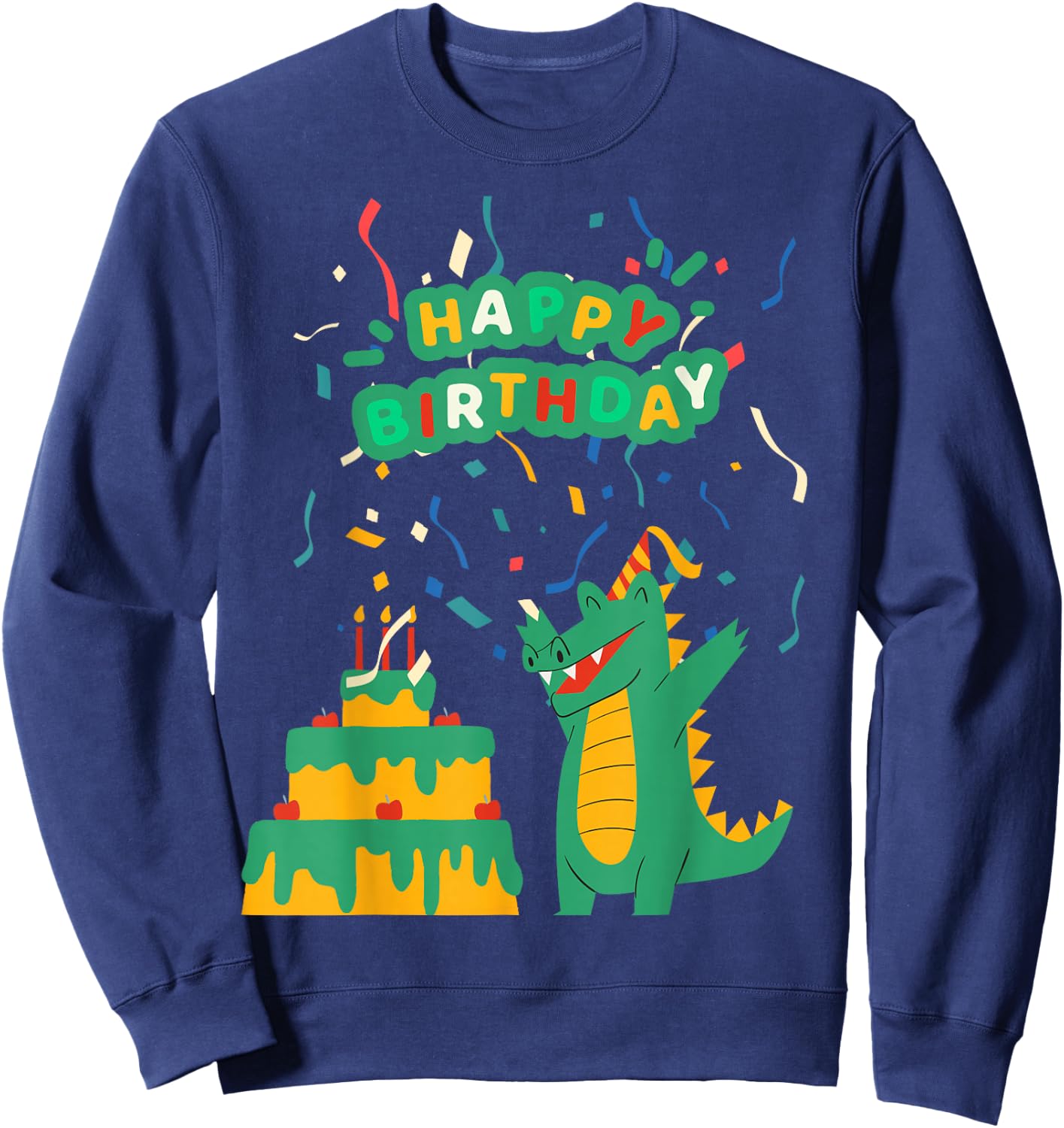Happy Birthday Crocodile Alligator Cake Confetti Snap Party Sweatshirt - Sweatshirt | Navy