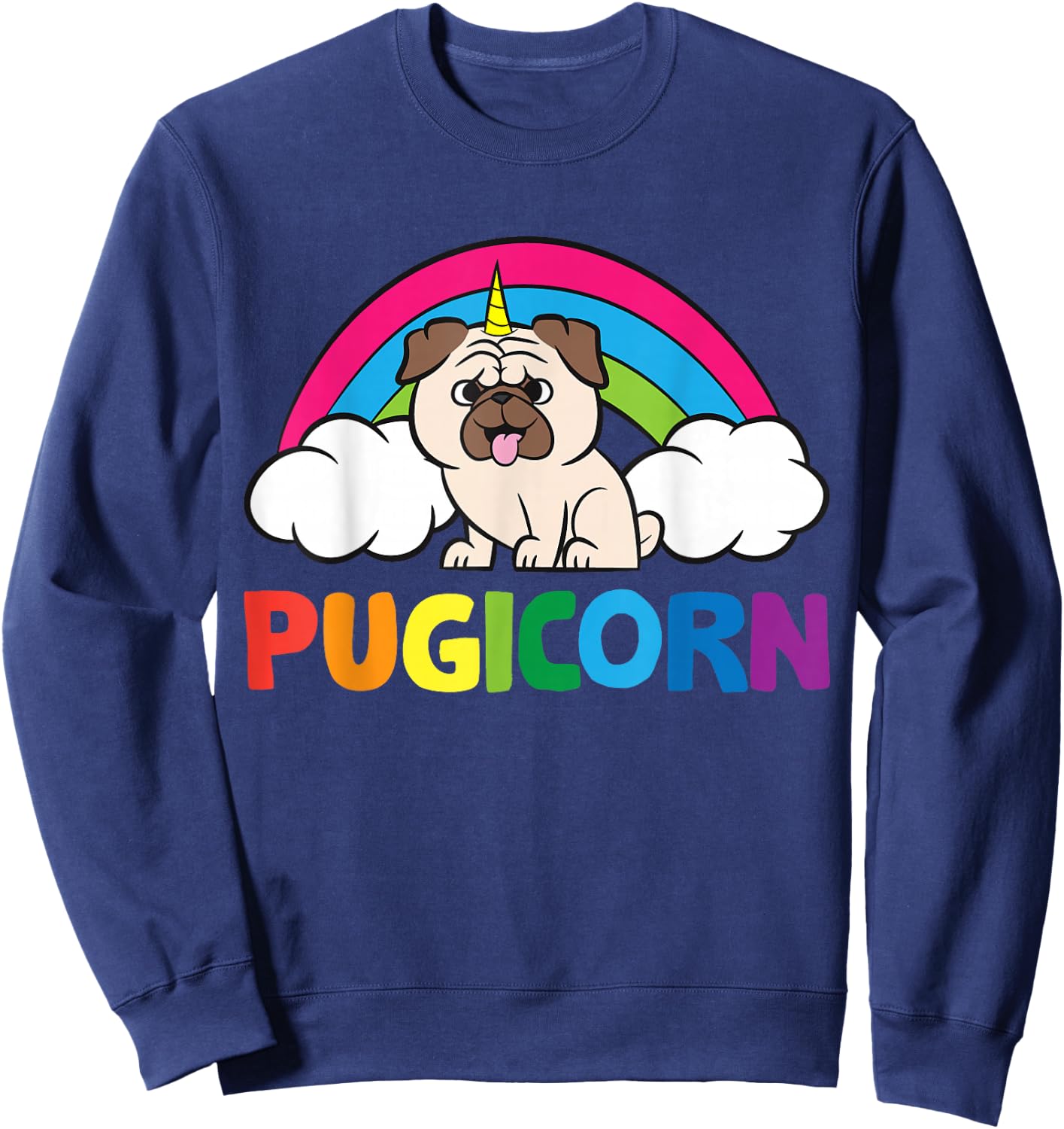 Pug Dog Unicorn Horn Funny Pugicorn Sweatshirt - Sweatshirt | Navy