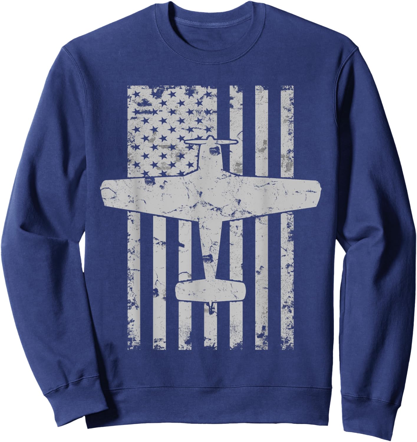 Bonanza Airplane Patriotic Distressed Flag Pilot Women Kids Men Sweatshirt - Sweatshirt | Navy