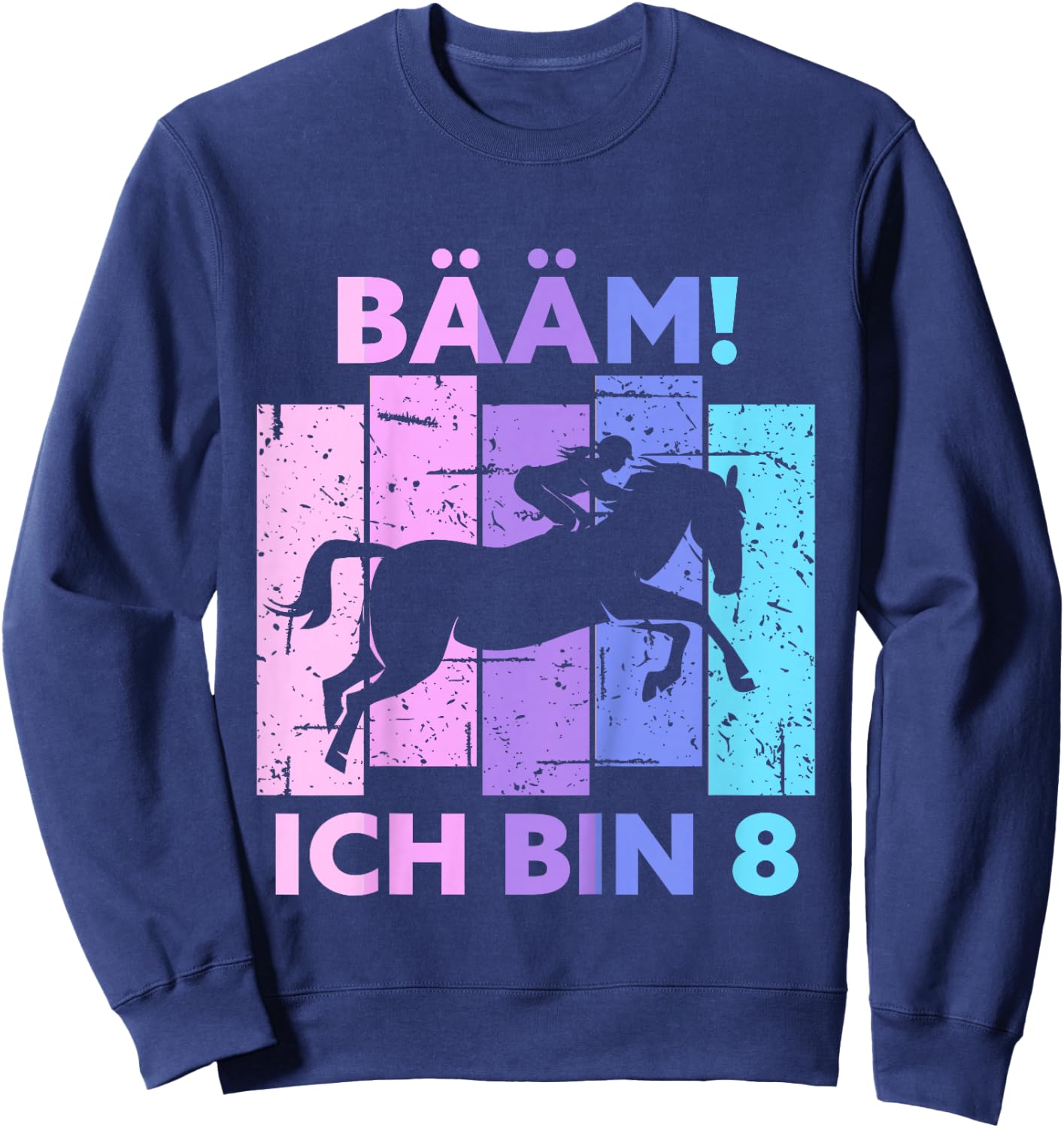 Children's 8th Birthday Girl Eight Years Old Horse BÄM! I Am 8 , black Sweatshirt - Sweatshirt | Navy