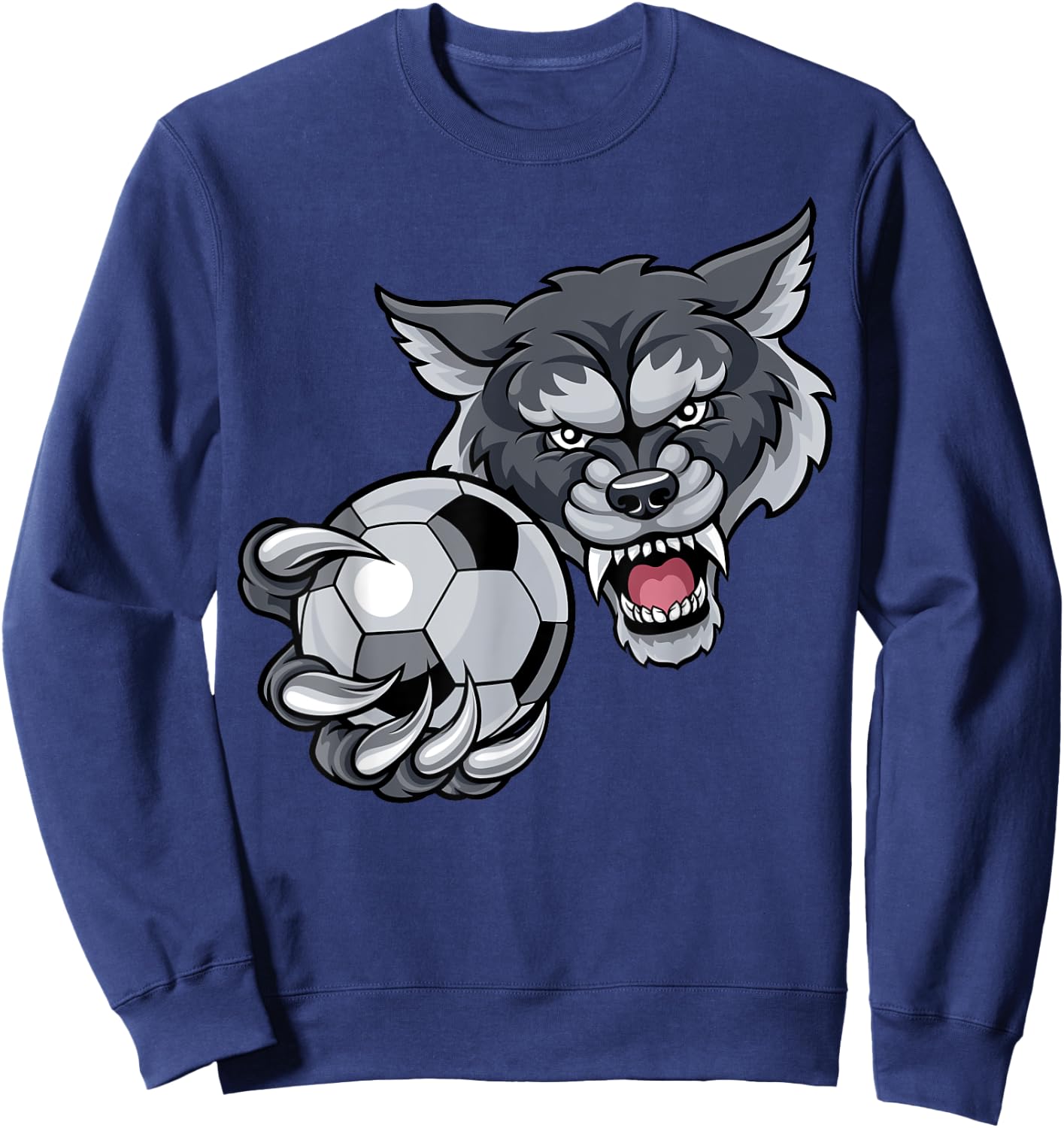 Wolf Sports Team Mascot Holding Soccer Football Ball Sweatshirt - Sweatshirt | Navy