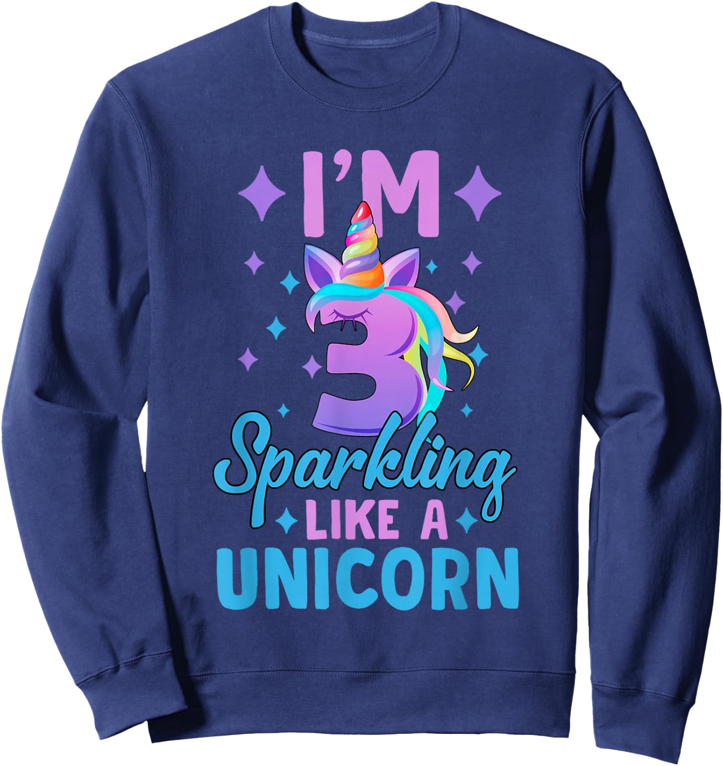 3rd Birthday Unicorn Birthday Party 3 Year Old Girls Sweatshirt - Sweatshirt | Navy