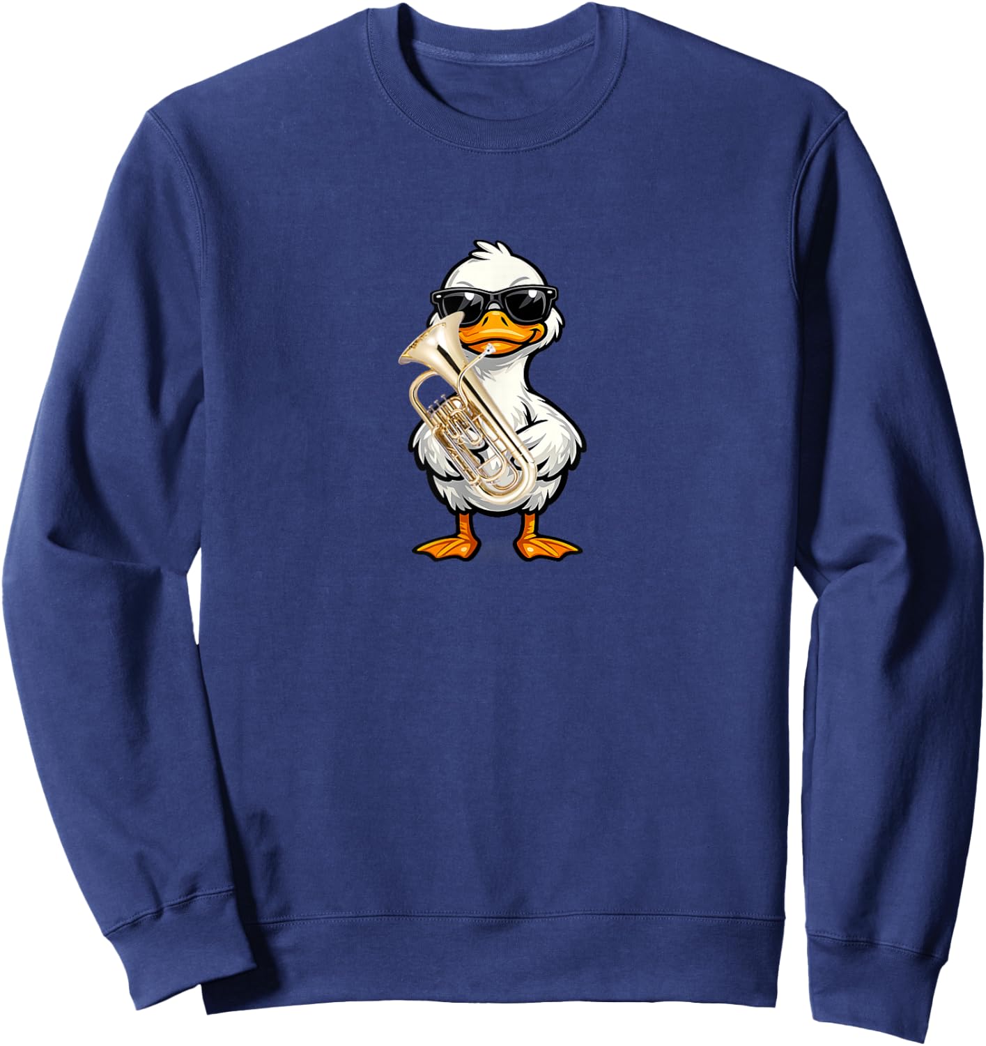 Funny Duck Wearing Sunglasses Playing Euphonium Sweatshirt - Sweatshirt | Navy