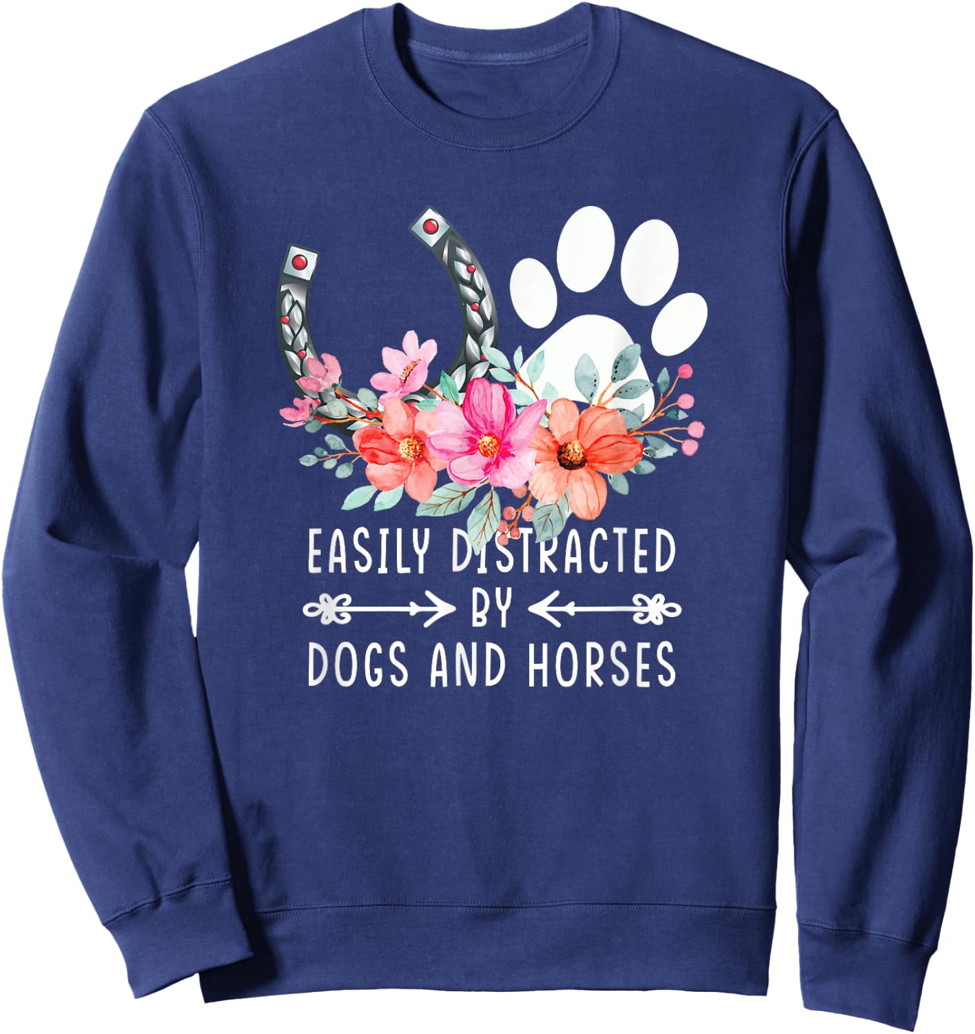 Easily Distracted By Dogs And Horses Xmas Gift Sweatshirt - Sweatshirt | Navy