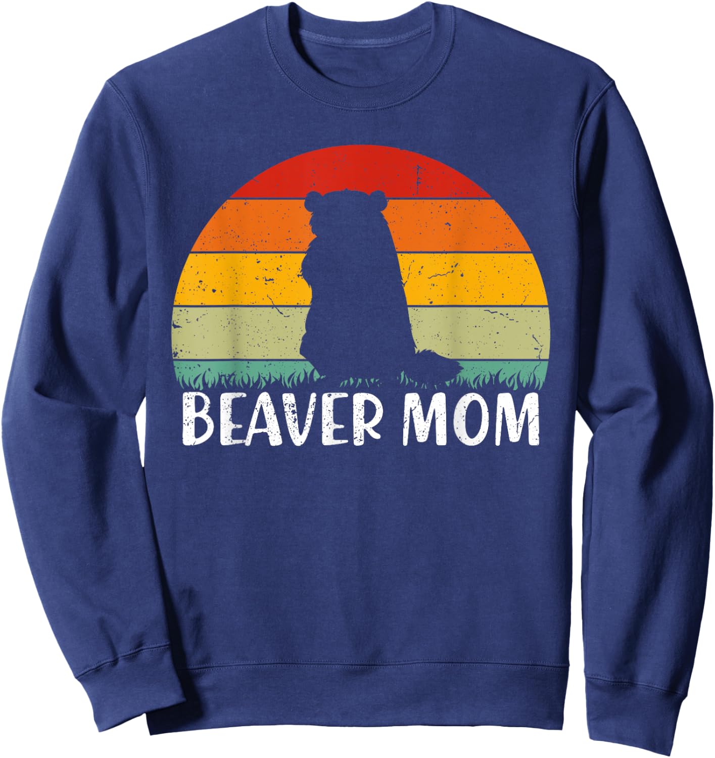 Animal Lover Beaver Mom Mother's Day Retro Vintage Sweatshirt - Sweatshirt | Navy