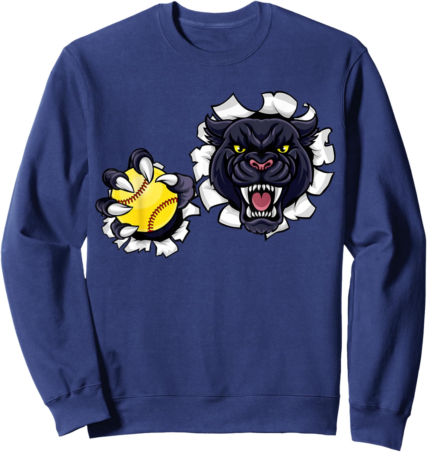 Panther Softball Ball Animal Cartoon Character Sweatshirt - Sweatshirt | Navy