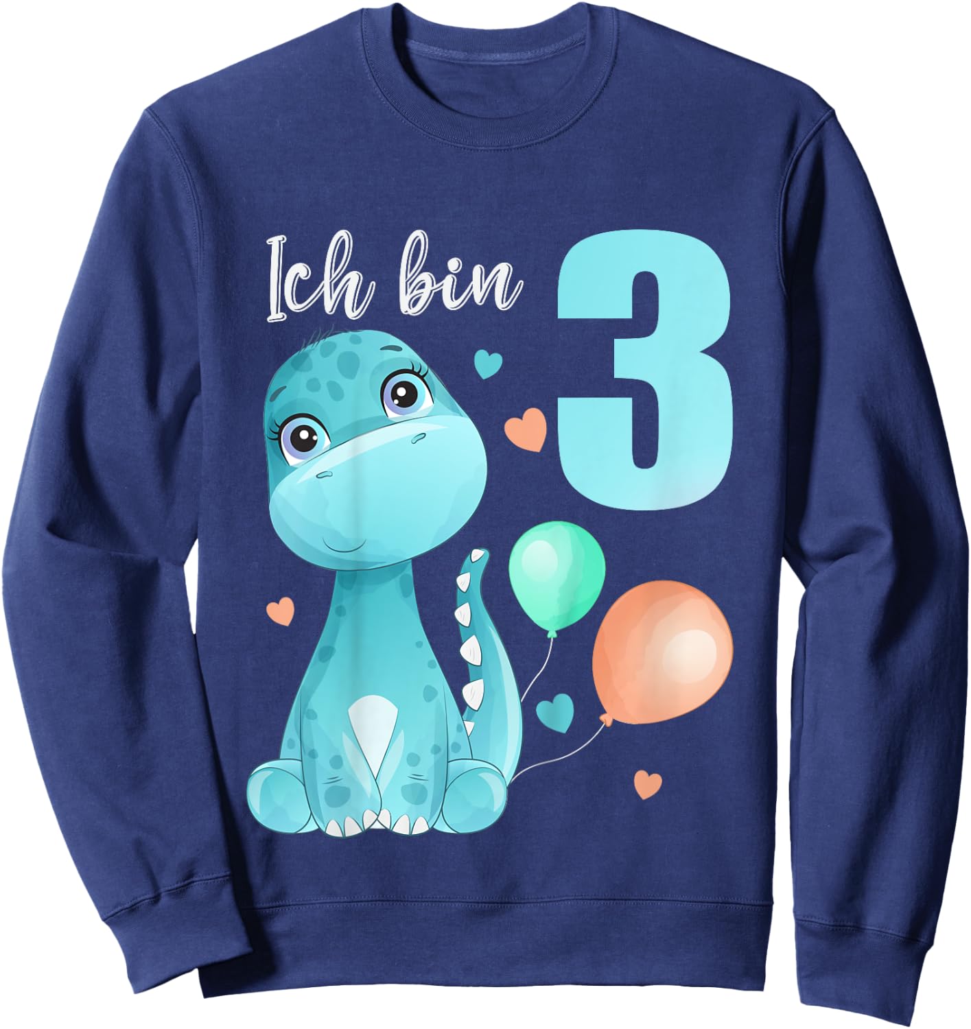 Kids 3 Years Old I'm 3 Dino Dinosaur T-Rex 3rd Birthday , black Sweatshirt - Sweatshirt | Navy