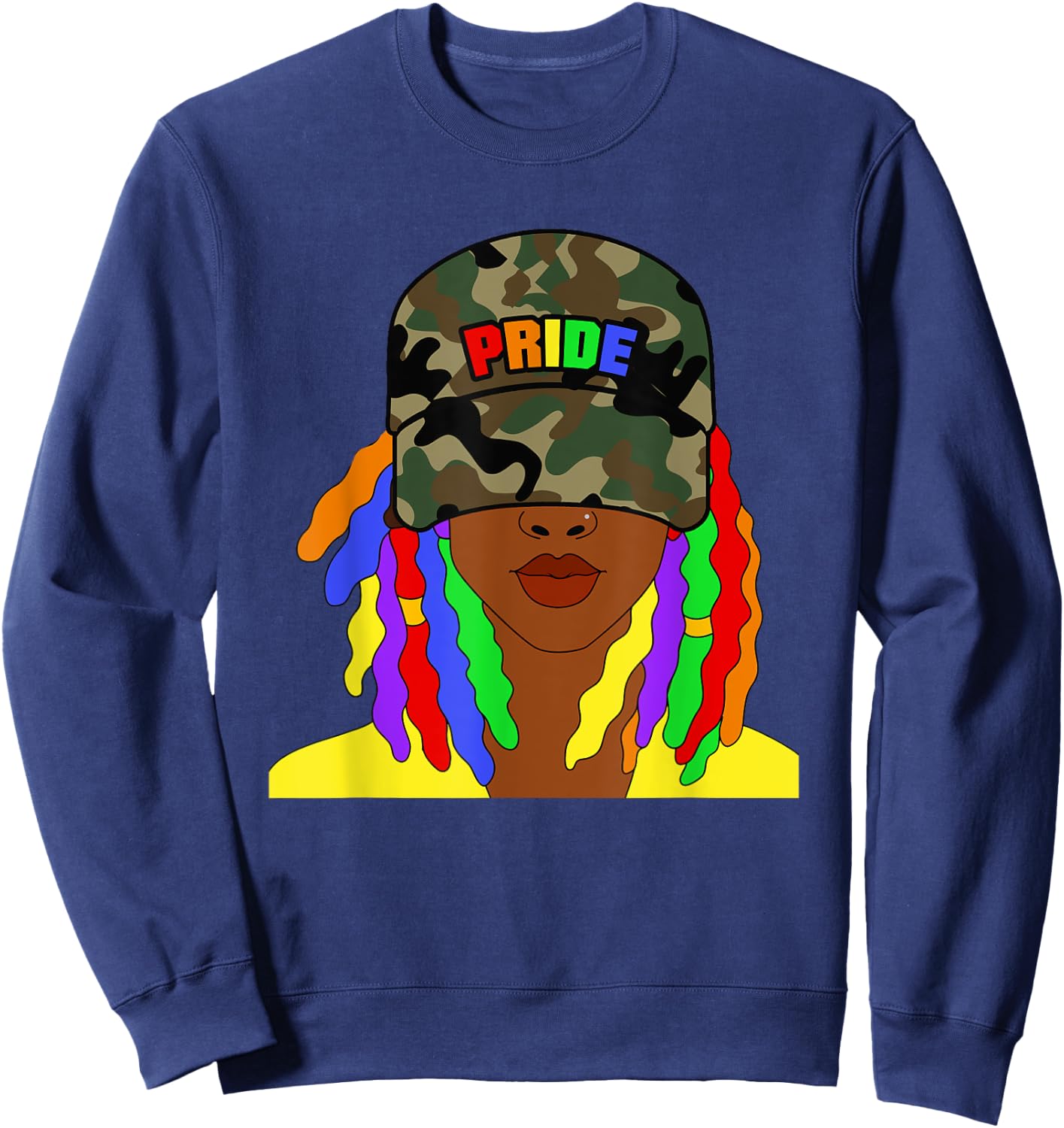 African American Lesbian Gay Pride Rainbow Locs Camo Sweatshirt - Sweatshirt | Navy