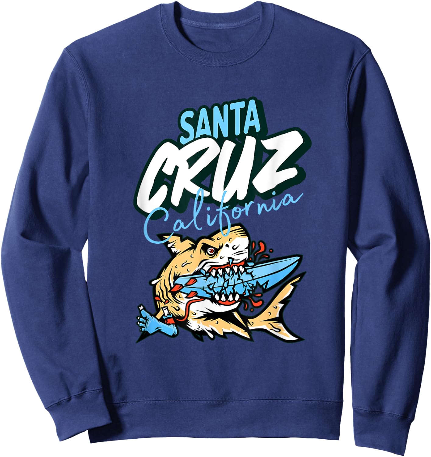 Vintage Santa Cruz California Great White Shark Sweatshirt - Sweatshirt | Navy
